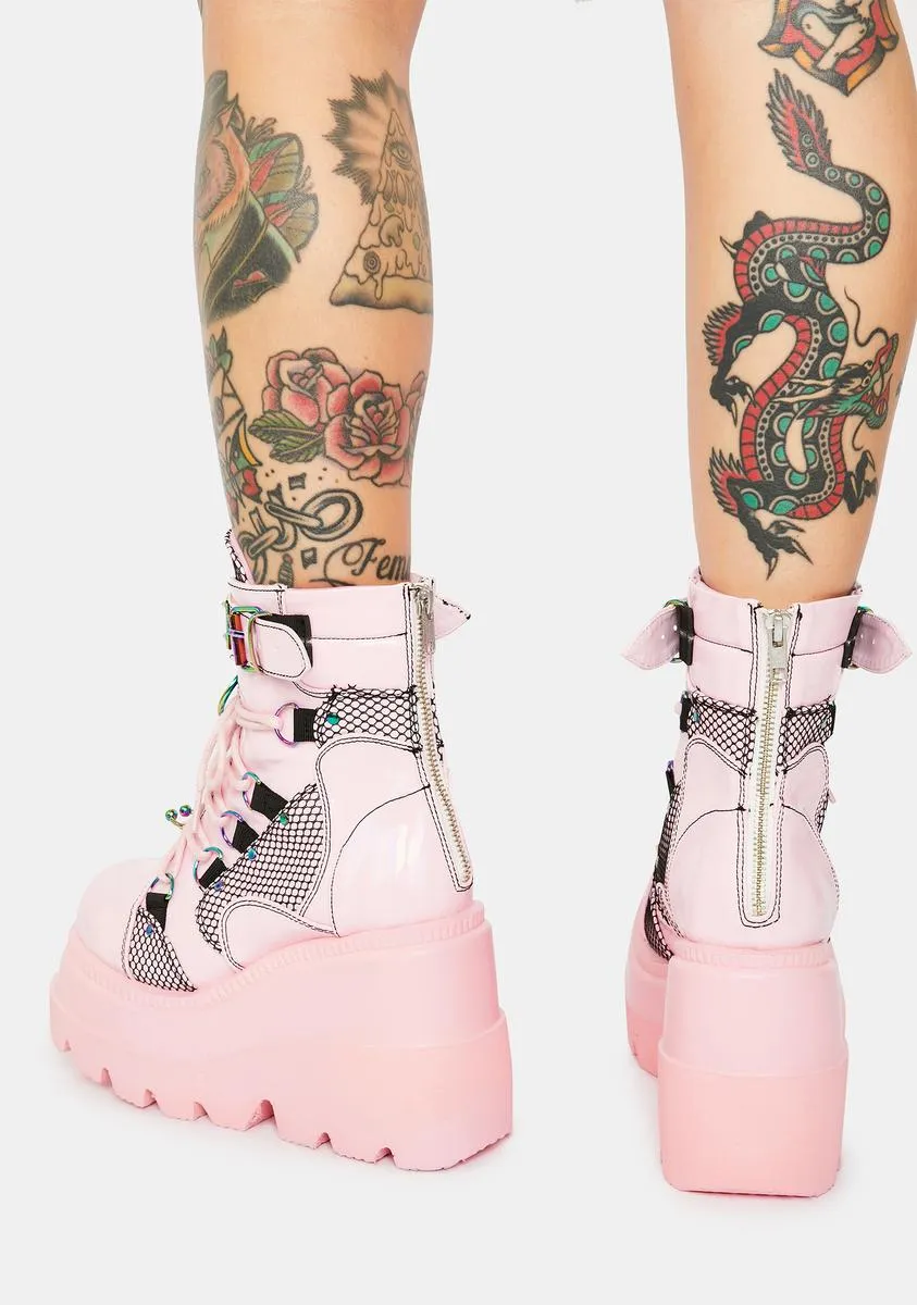 Pink Combat Platform Boots Technopagan