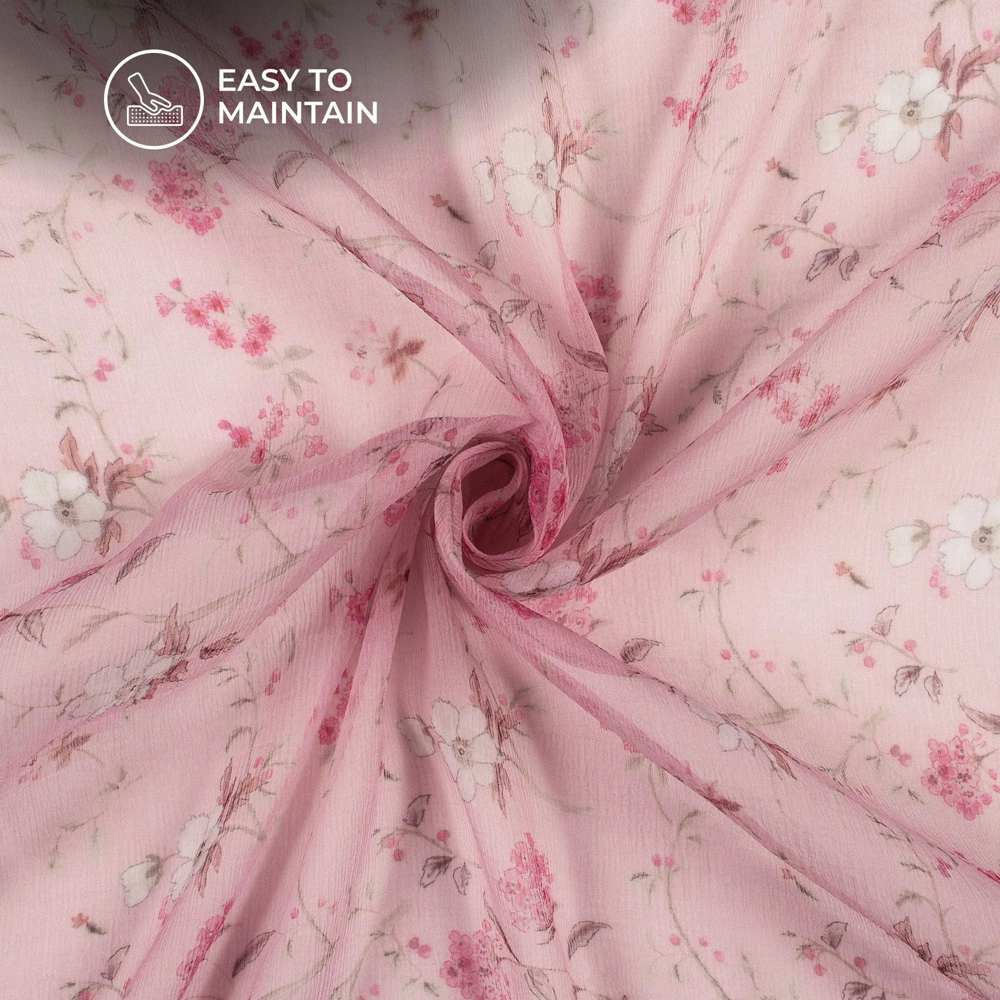 Pink Floral Digital Print Bemberg Chiffon Fabric - Shop Now