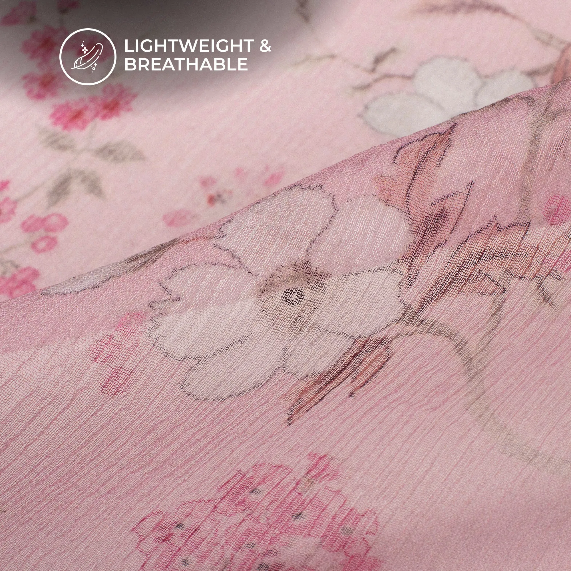 Pink Floral Digital Print Bemberg Chiffon Fabric - Shop Now