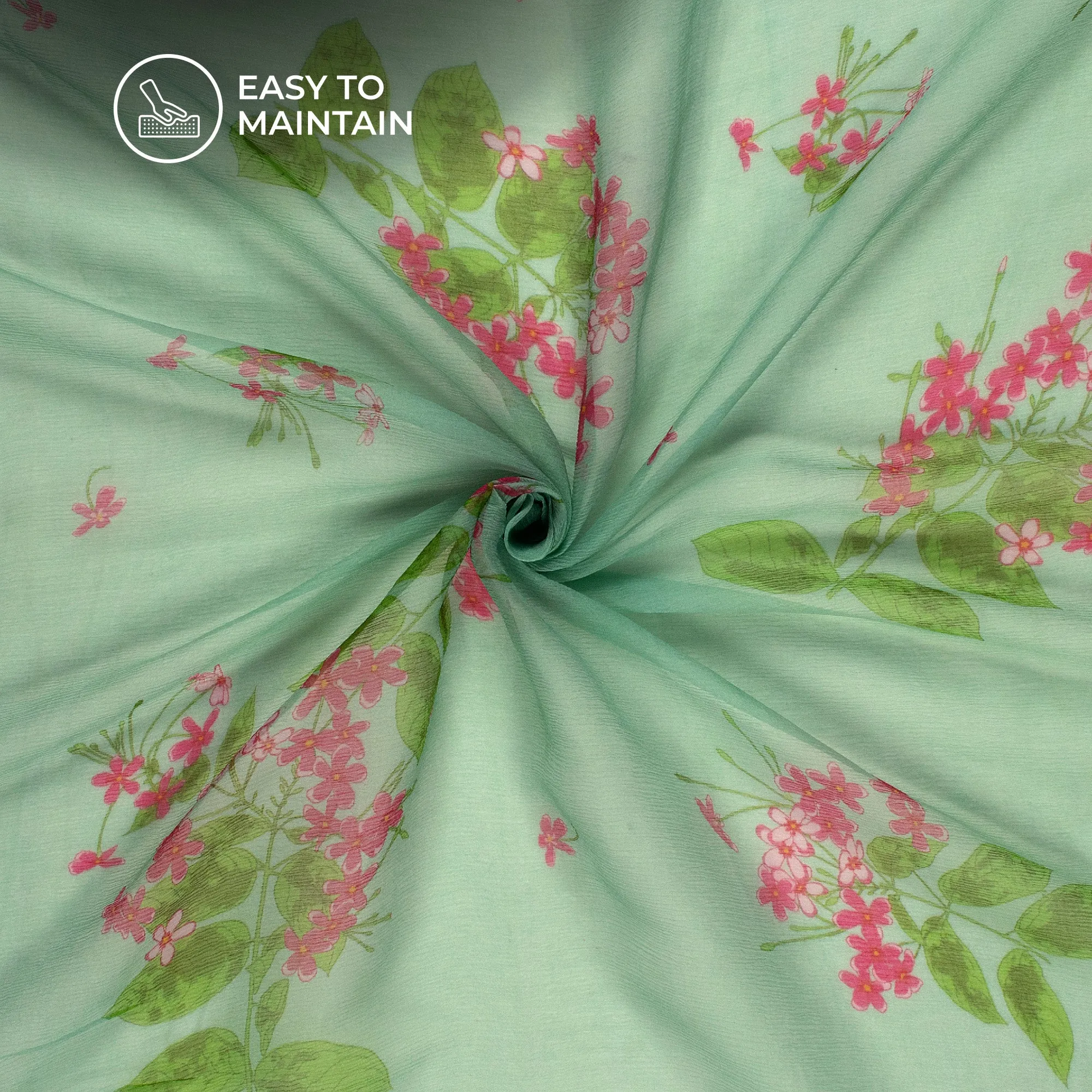 Pink Floral Digital Print Chiffon Fabric