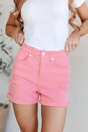 Pink Women's High Waisted Shorts with Control Top