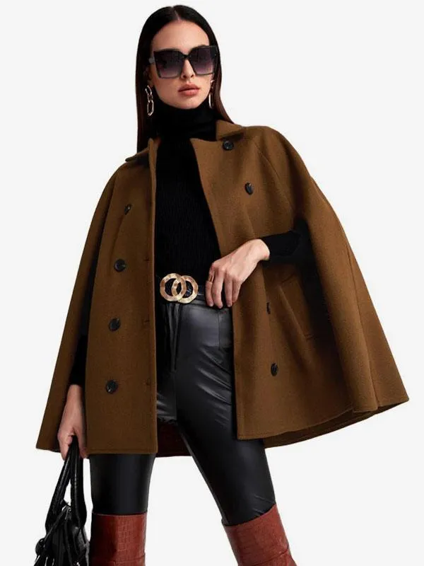 2024 Women's Double Breasted Woolen Cape Poncho Outerwear