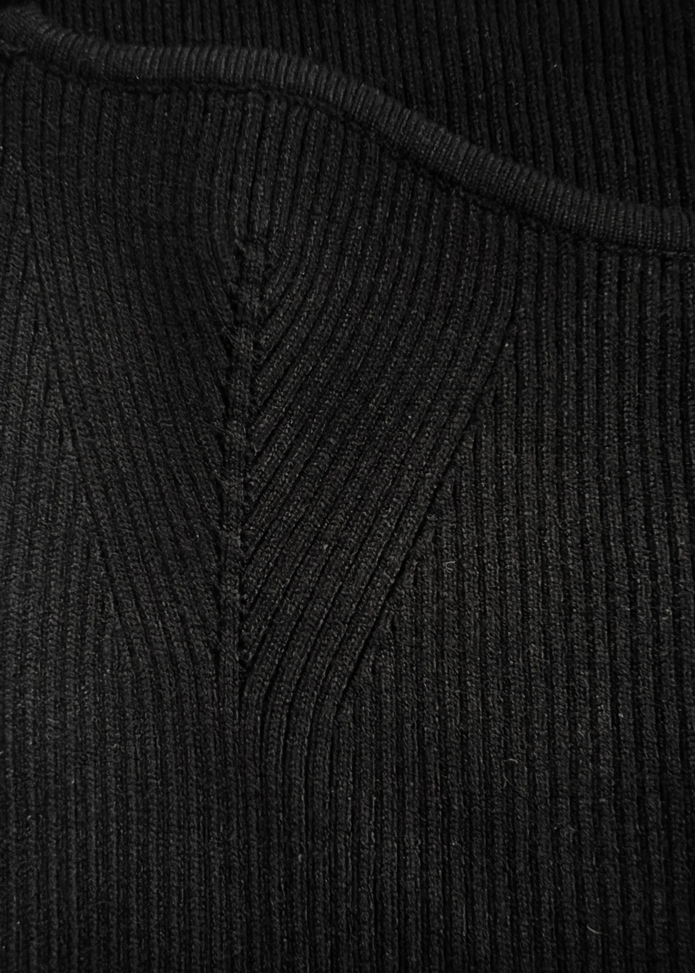 Black Rib Knit Sweater Top with Portrait Neckline