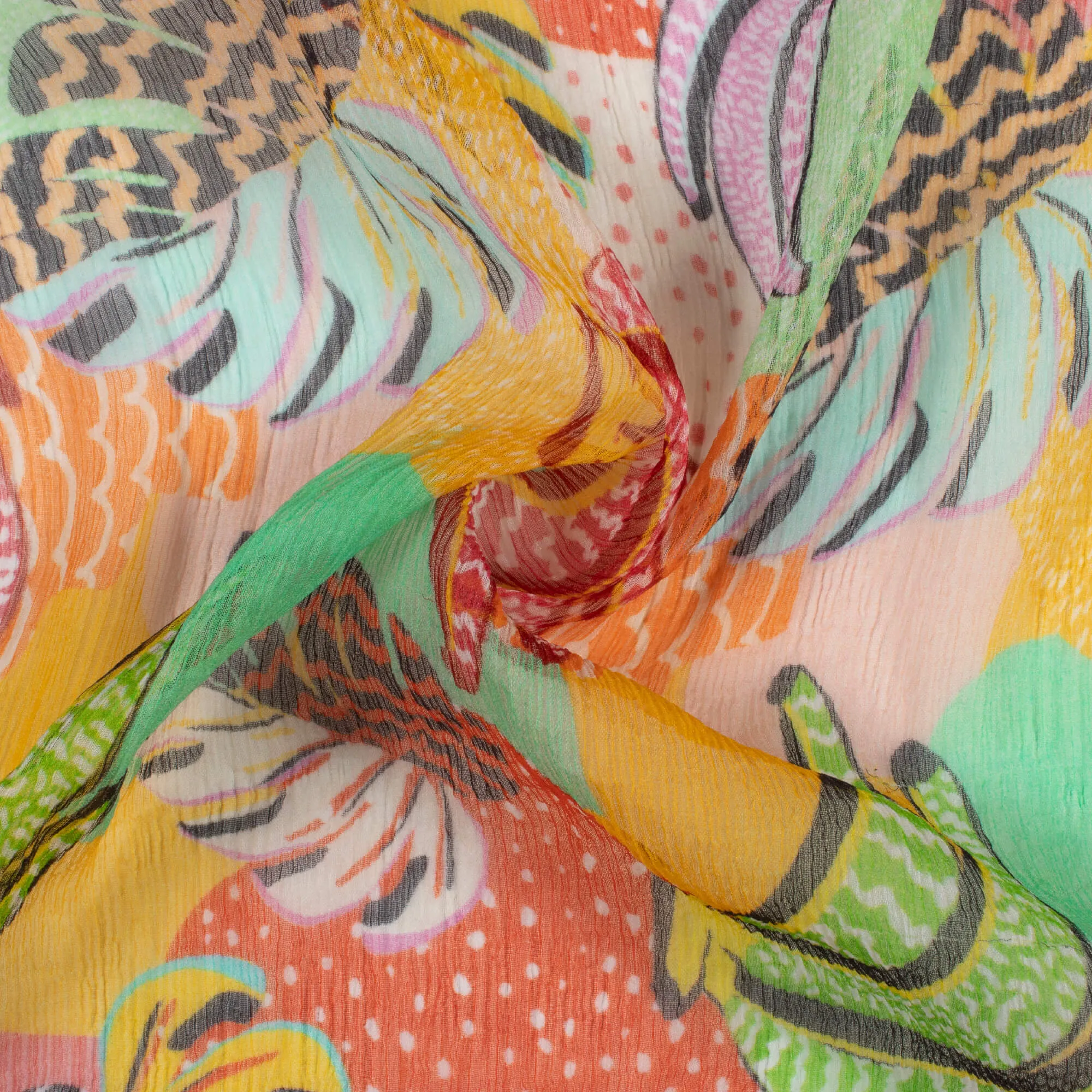 Quirky Printed Multi-Colored Bemberg Chiffon Fabric