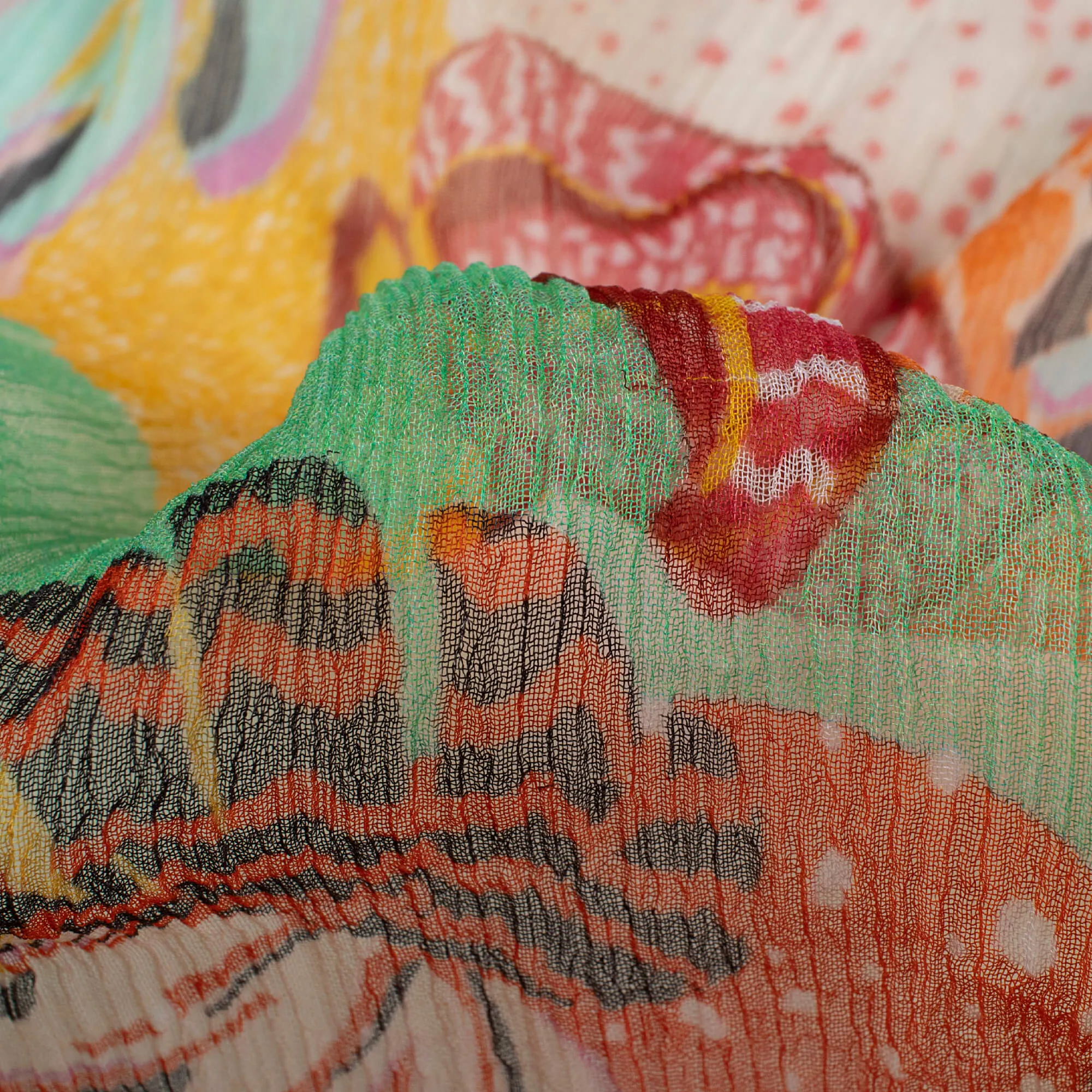 Quirky Printed Multi-Colored Bemberg Chiffon Fabric