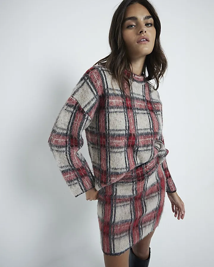 Red Hairy Tartan Jumper
