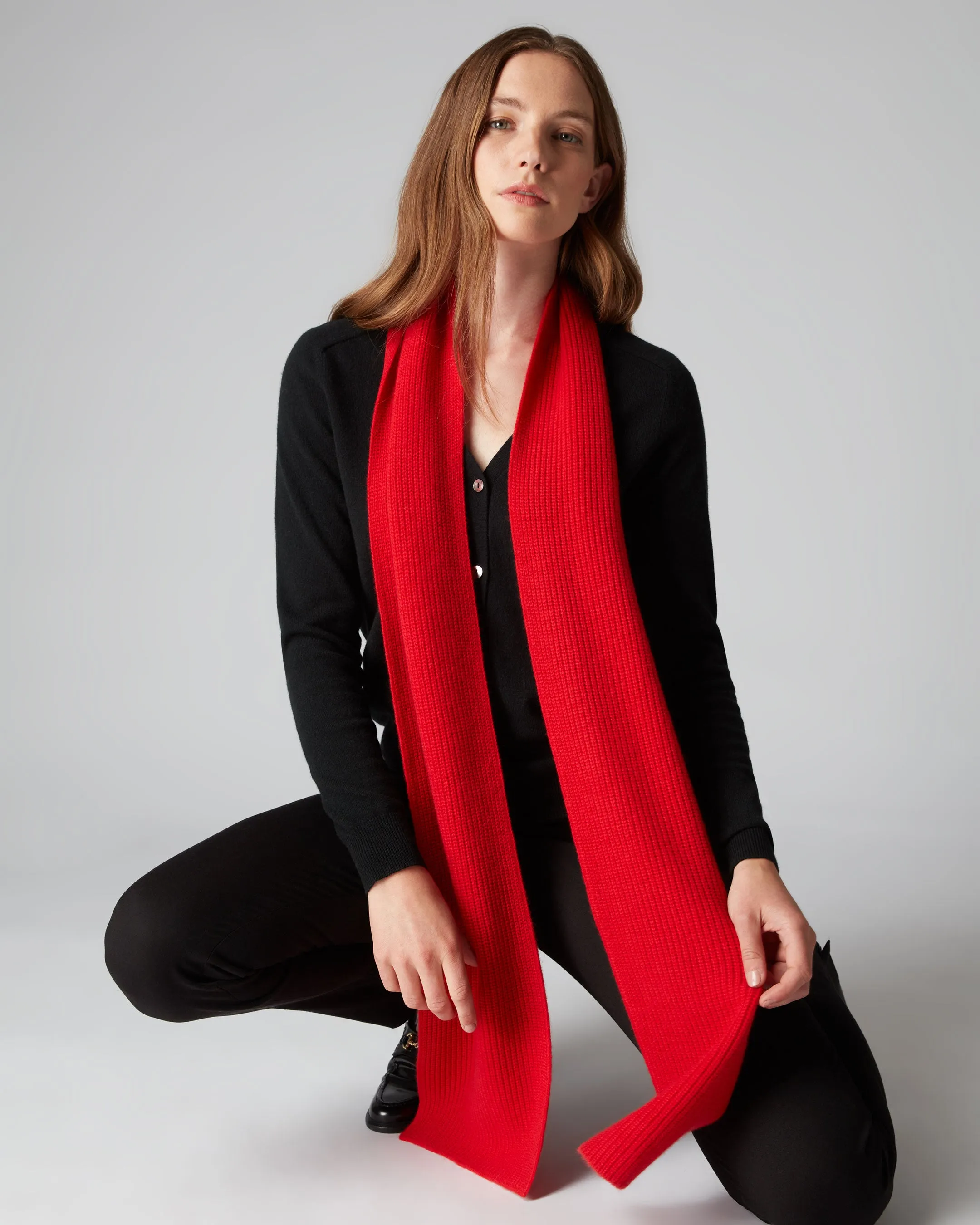 Red Ribbed Cashmere Scarf - Unisex