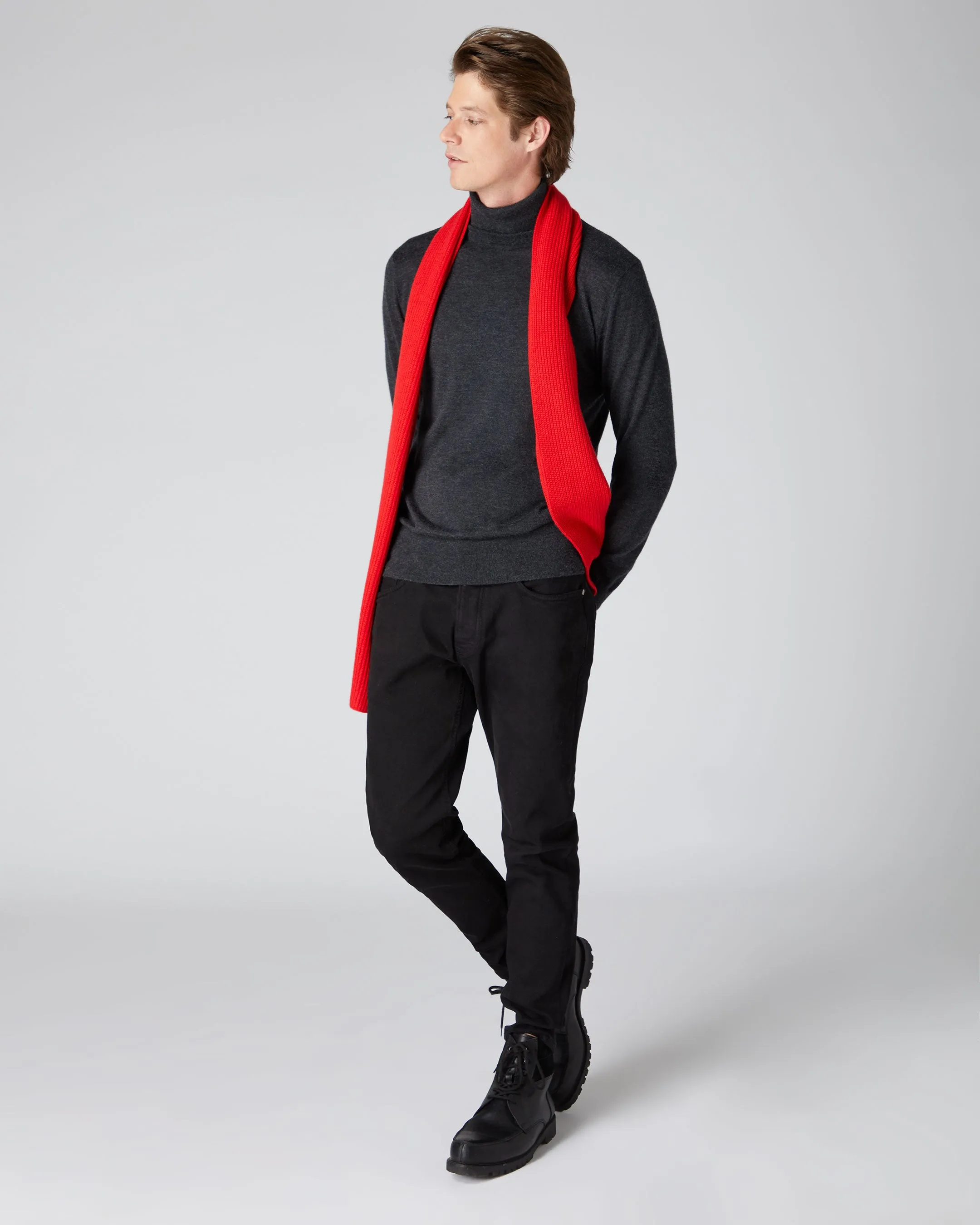 Red Ribbed Cashmere Scarf - Unisex