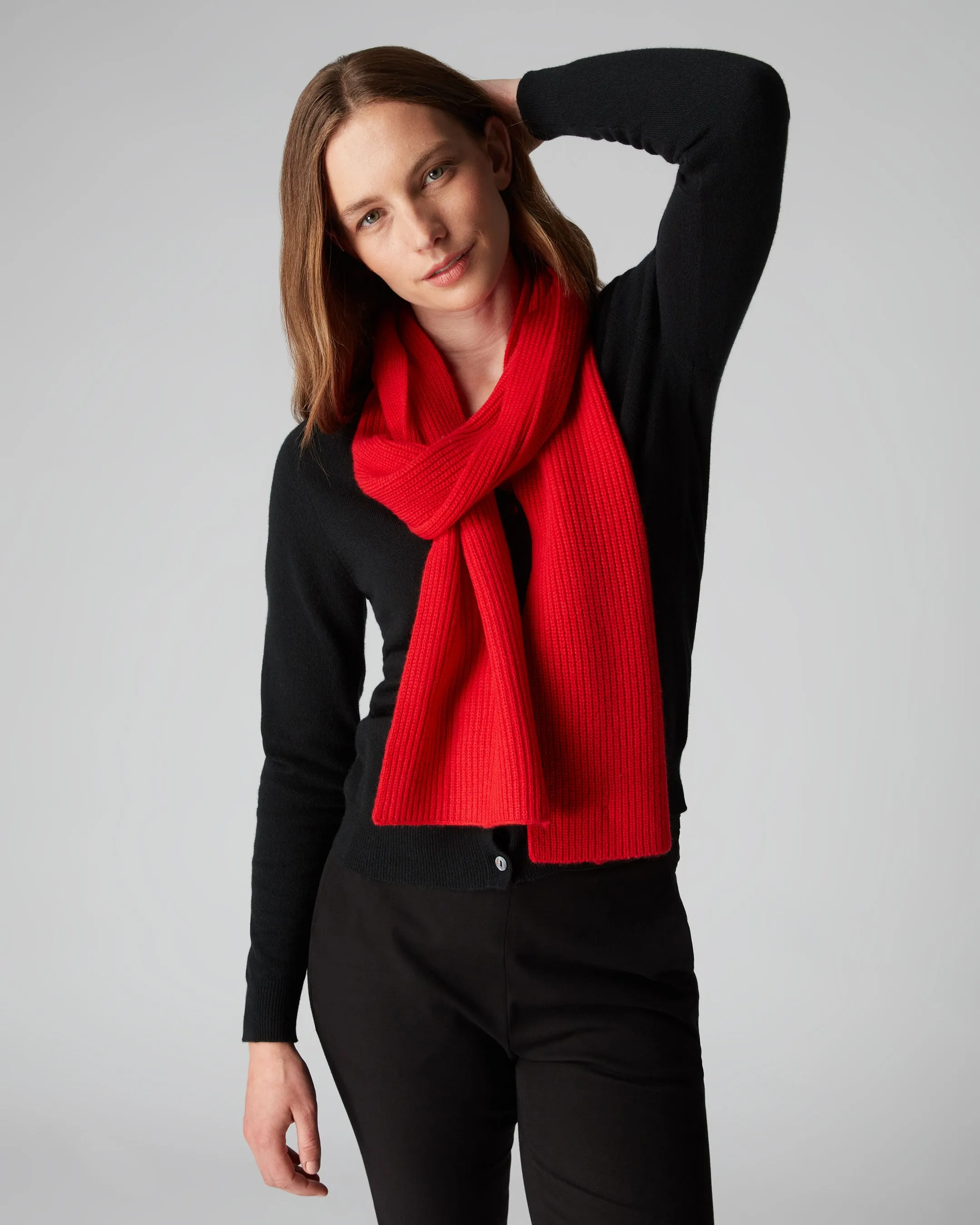 Red Ribbed Cashmere Scarf - Unisex