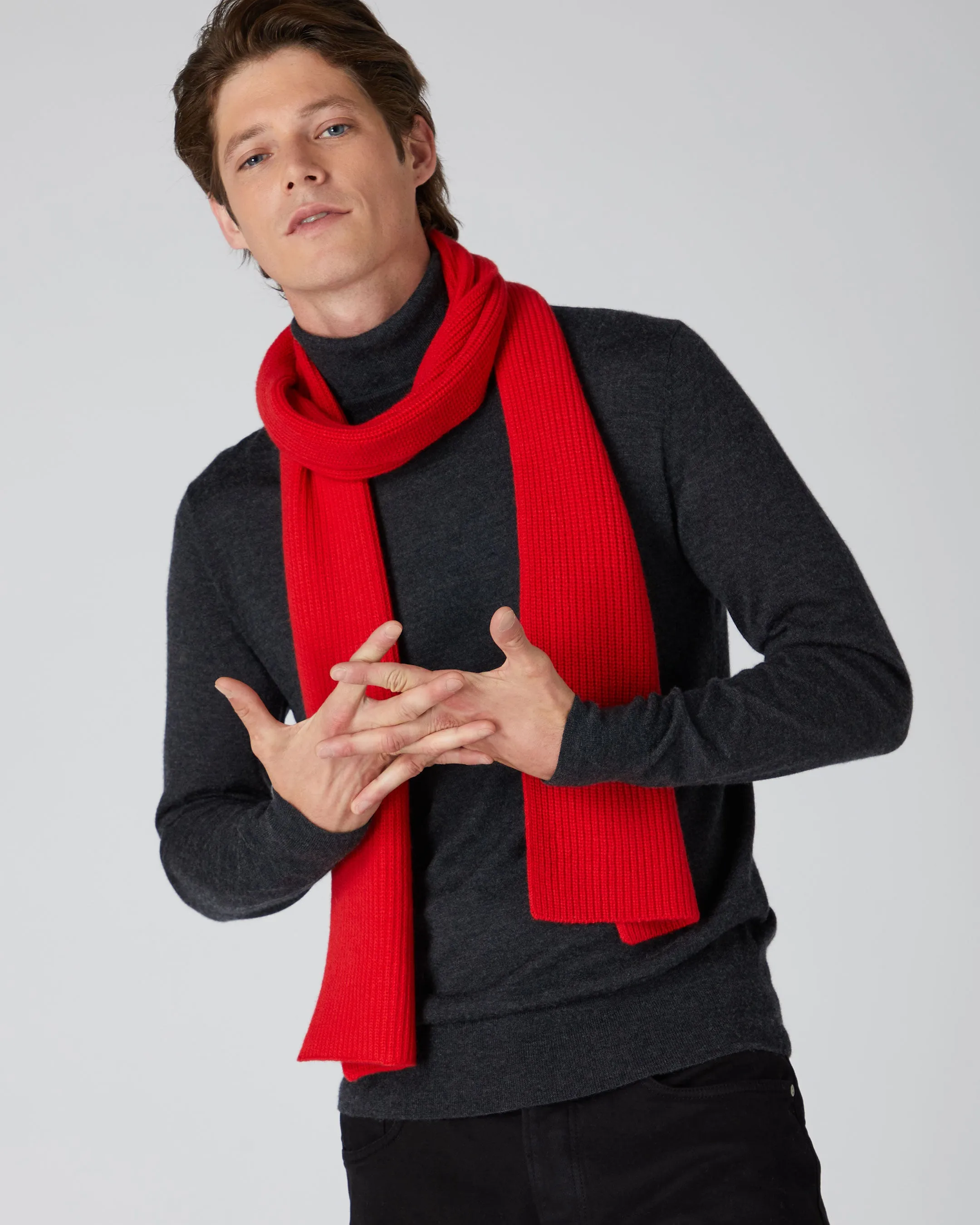 Red Ribbed Cashmere Scarf - Unisex