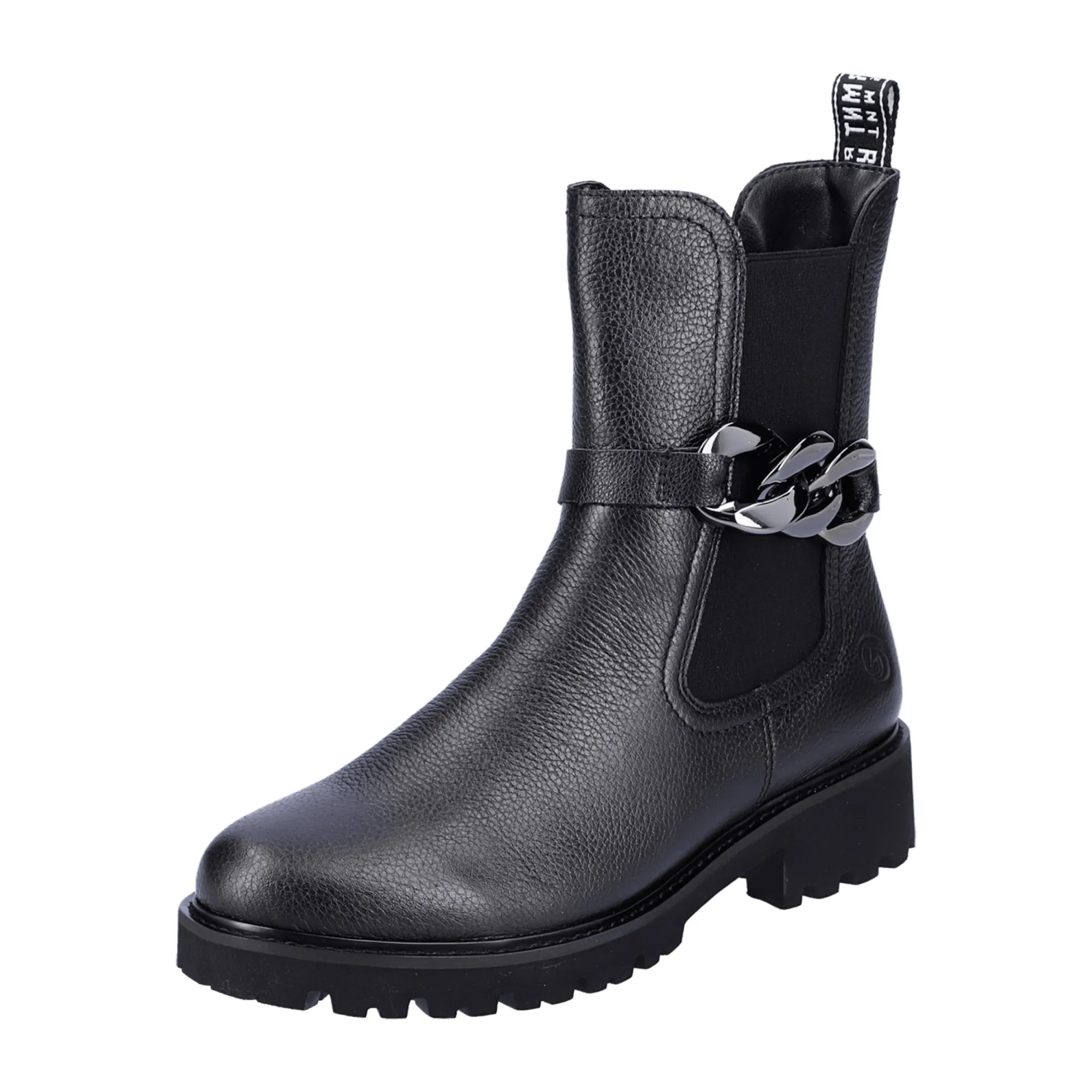 Remonte Black Chelsea Boots | Removable Chain | Side Zipper