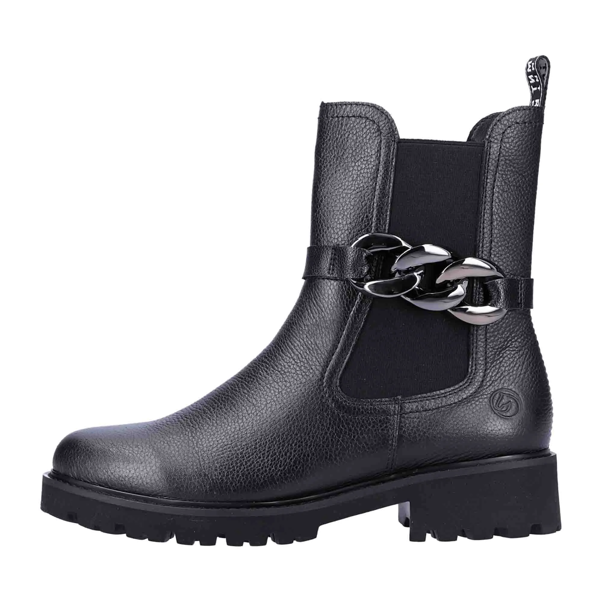 Remonte Black Chelsea Boots | Removable Chain | Side Zipper