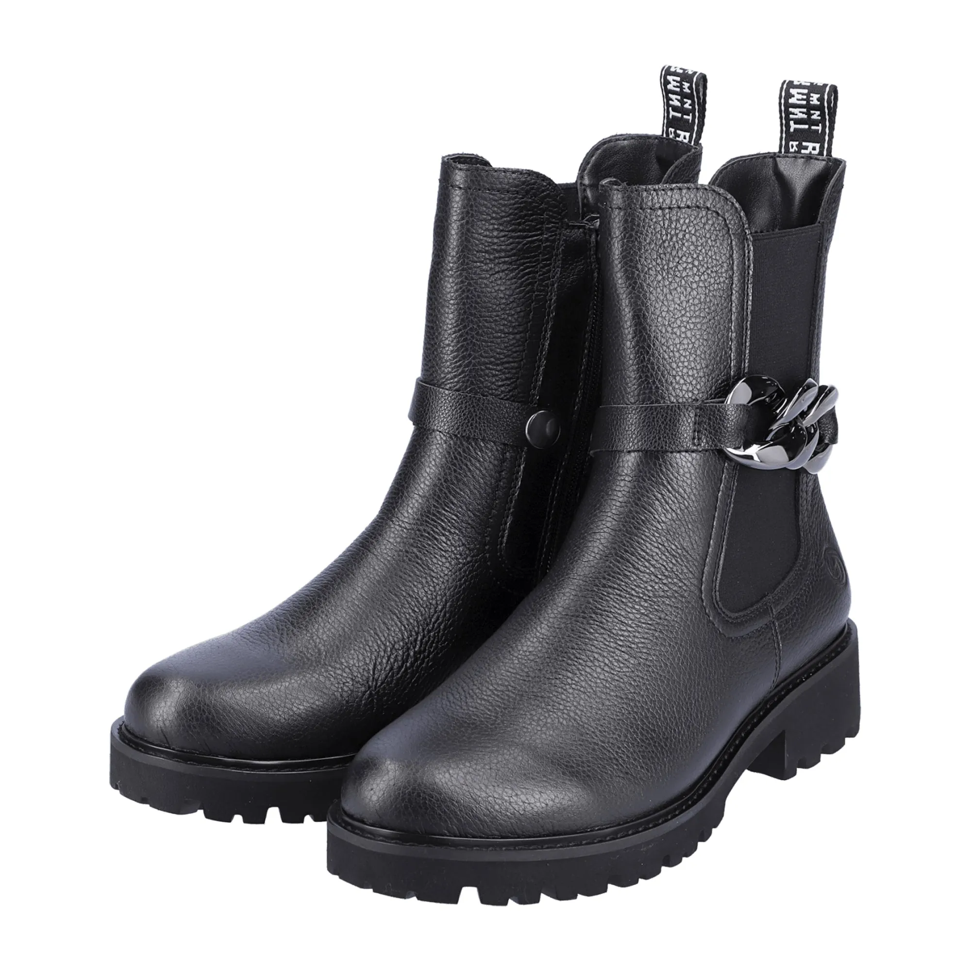 Remonte Black Chelsea Boots | Removable Chain | Side Zipper