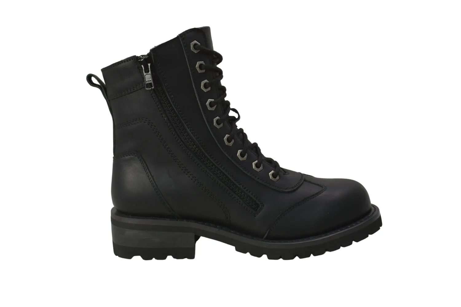 RideTecs Women's 8-inch Zip Biker Black Military Boots