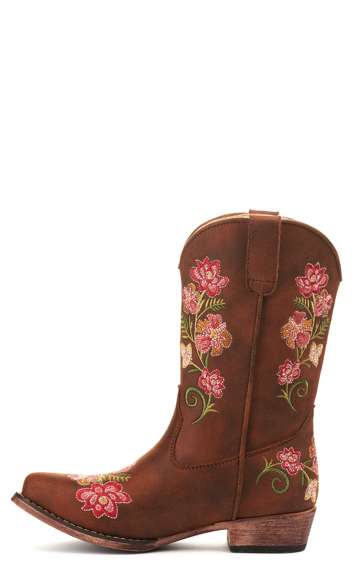 Roper Girls' Brown Floral Embroidery Snip Toe Western Boot