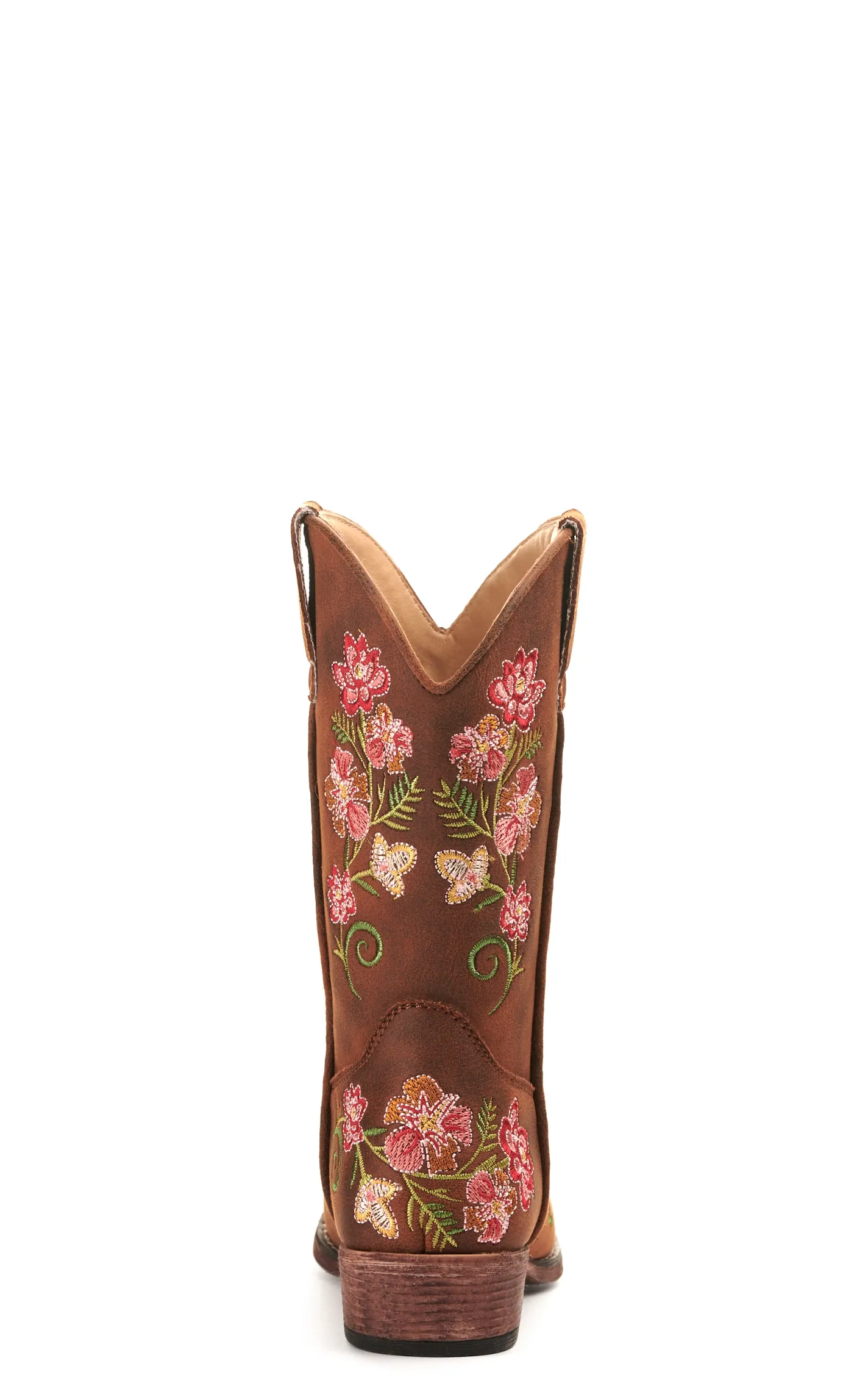 Roper Girls' Brown Floral Embroidery Snip Toe Western Boot