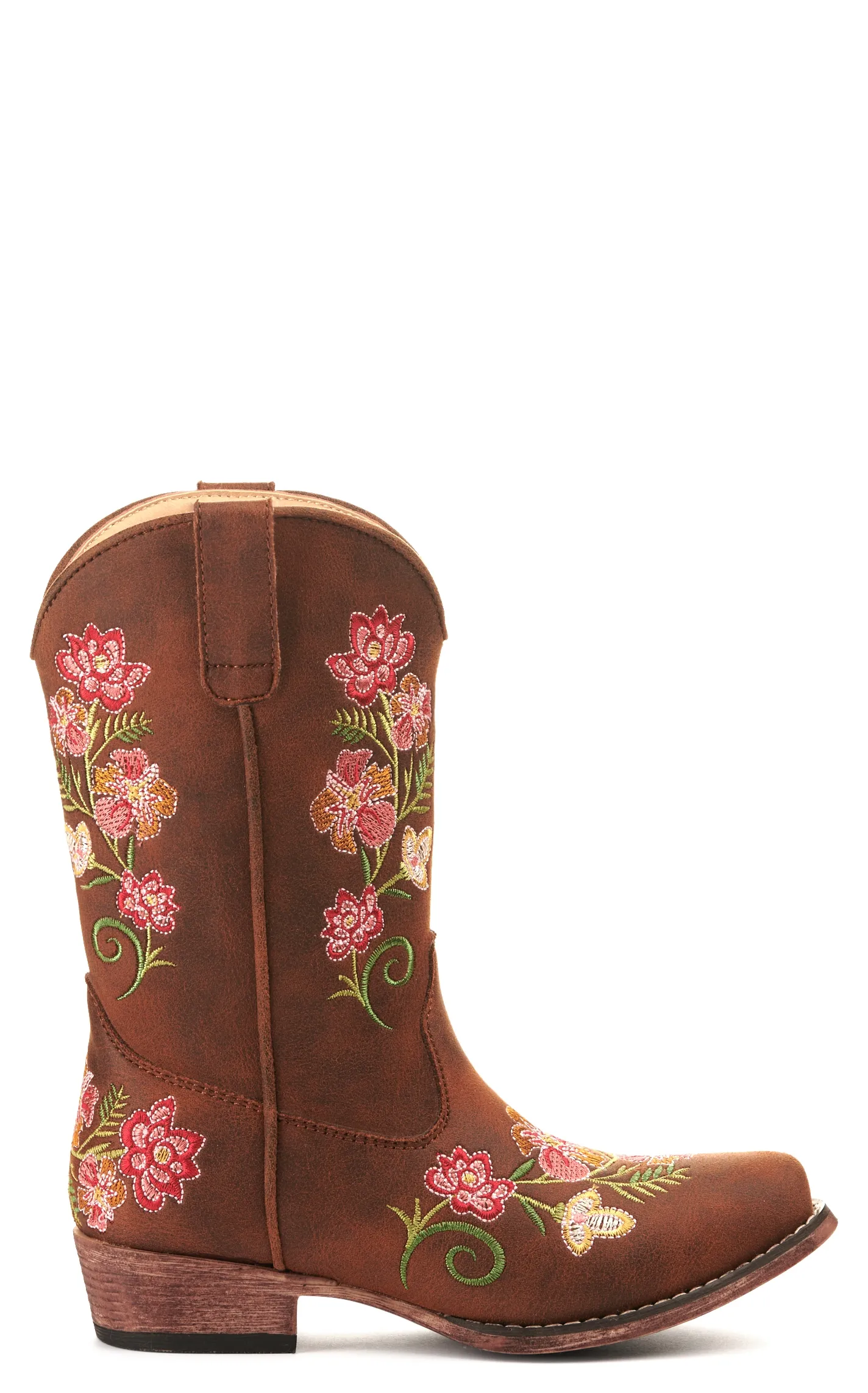 Roper Girls' Brown Floral Embroidery Snip Toe Western Boot