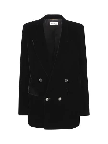 SAINT LAURENT Double-Breasted Raffia Jacket Bordeaux FW23