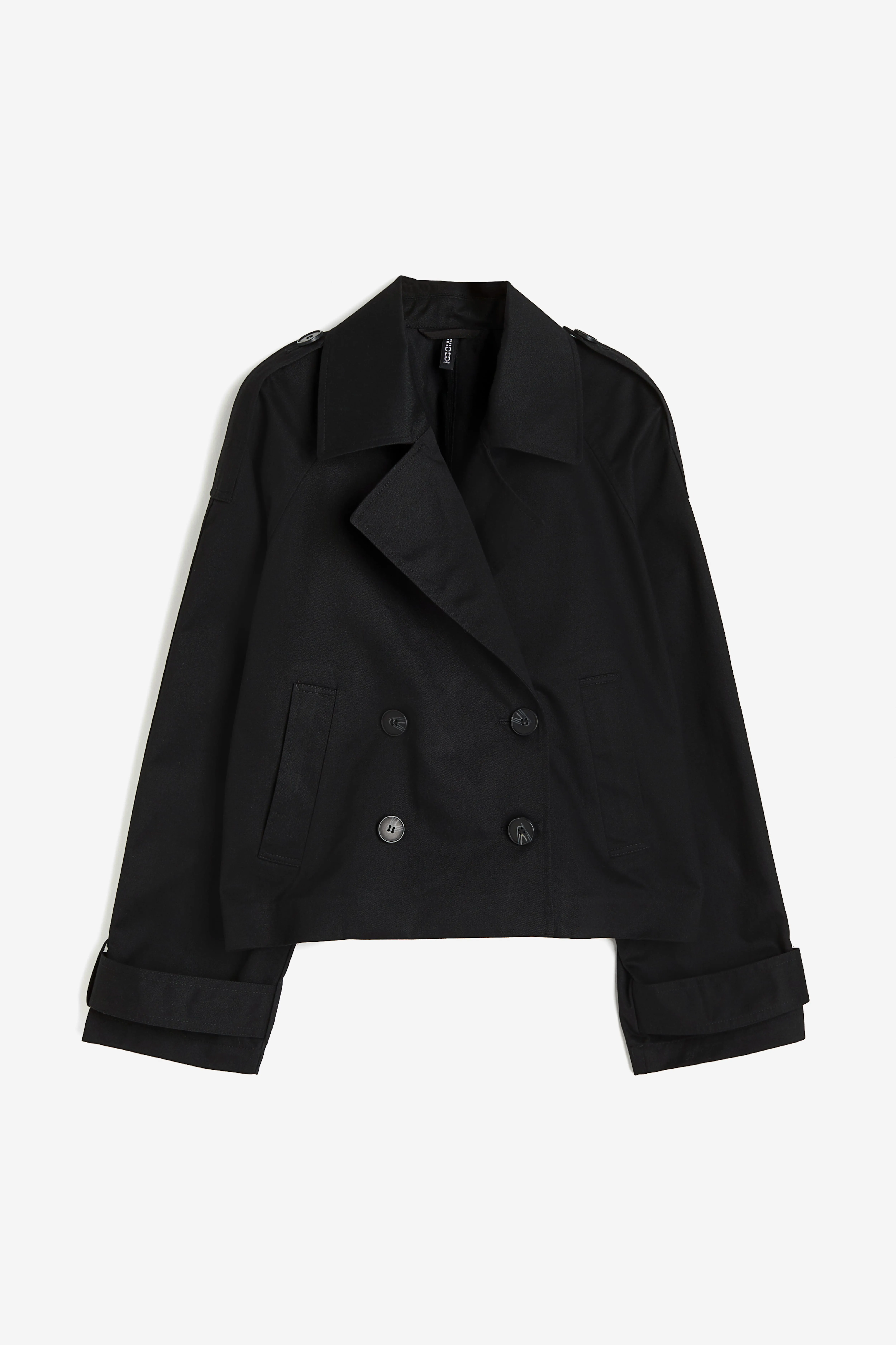 Black Twill Pea Coat - Long Sleeve - Regular Length - Ladies H&M GB