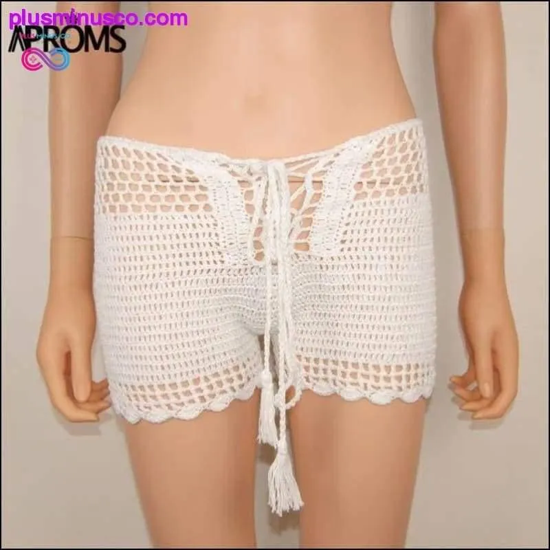 Women's Summer Lace Up Mid Elastic White Crochet Shorts