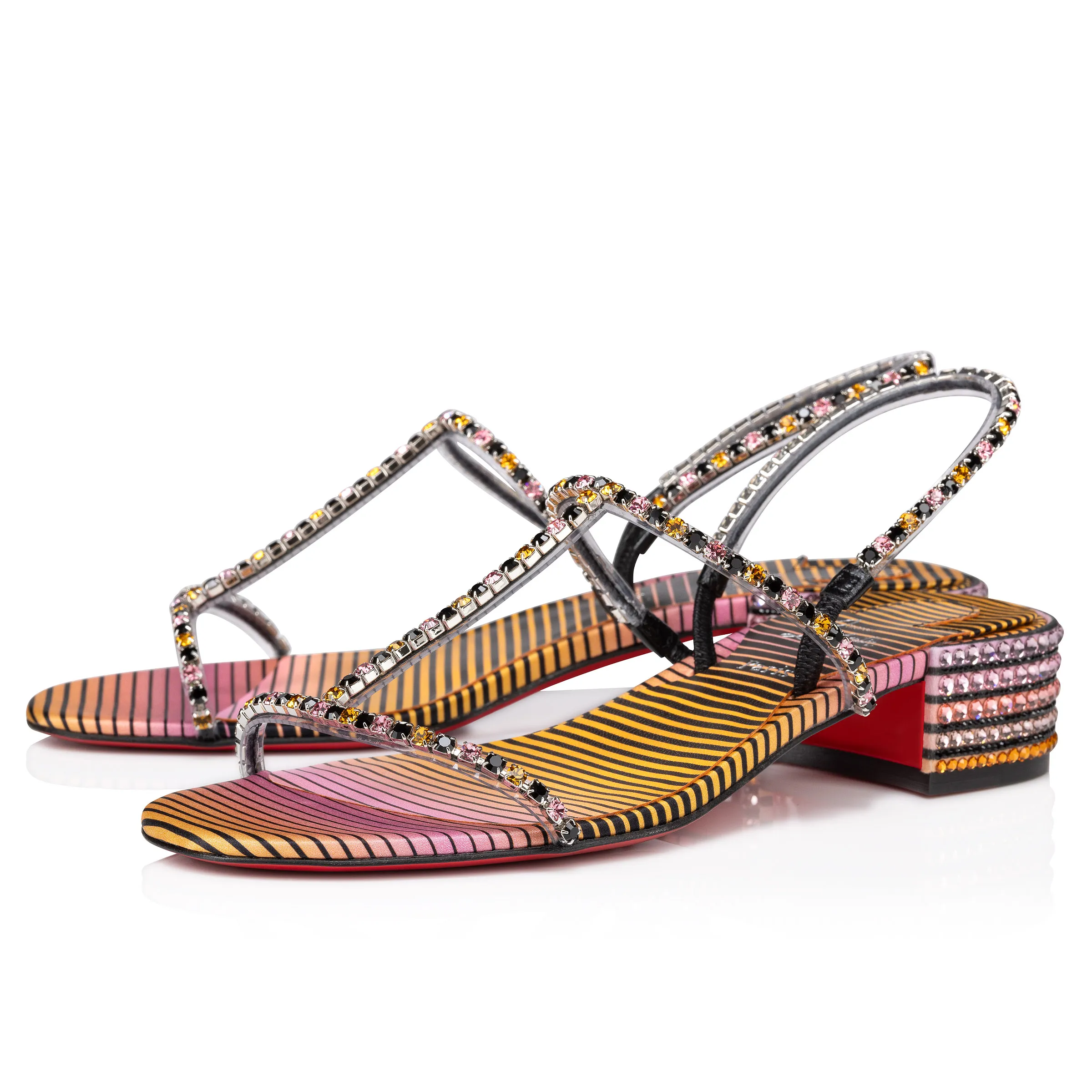 Simple Queenie Women's Multicolor Aftersun Printed Crepe Satin and Strass Sandals