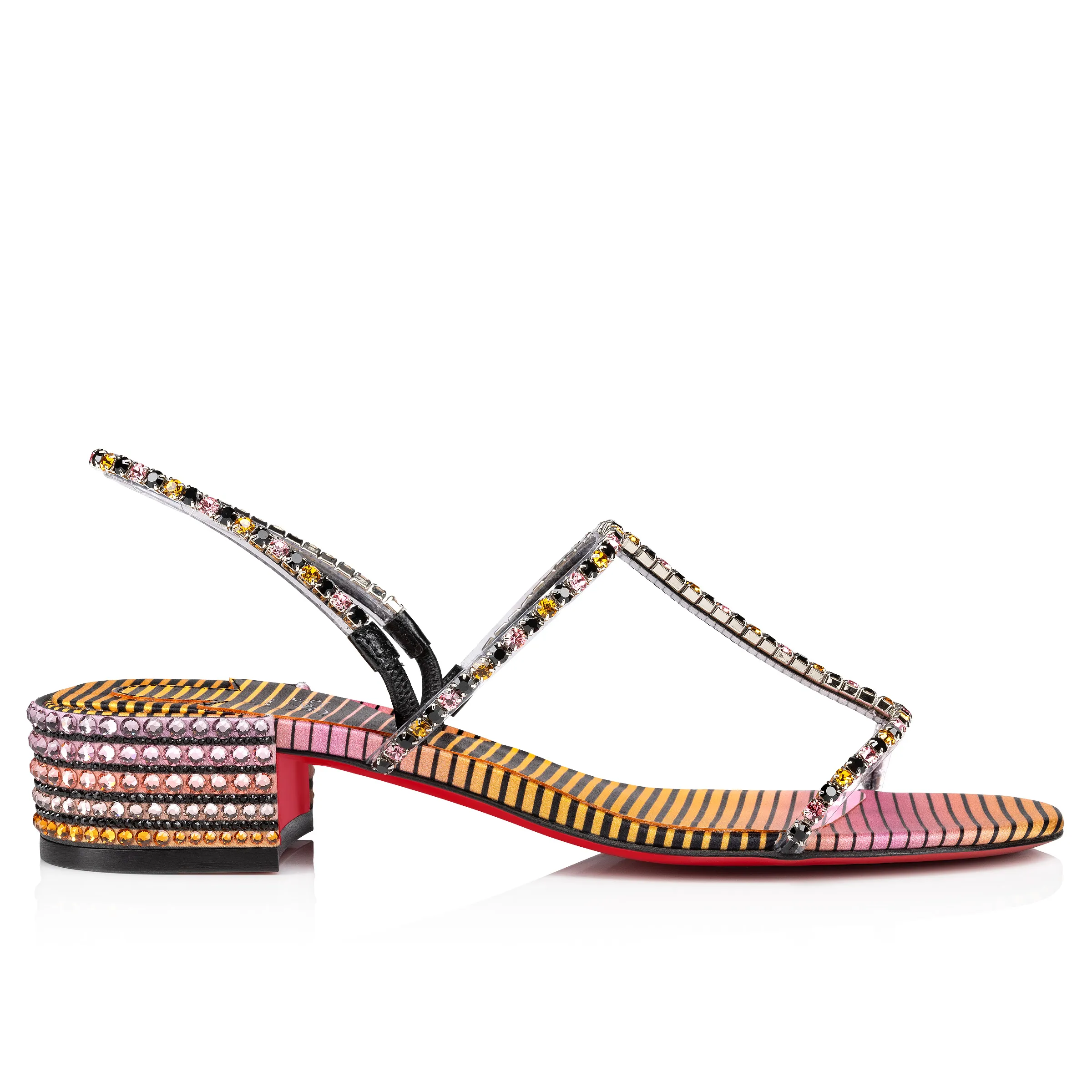 Simple Queenie Women's Multicolor Aftersun Printed Crepe Satin and Strass Sandals