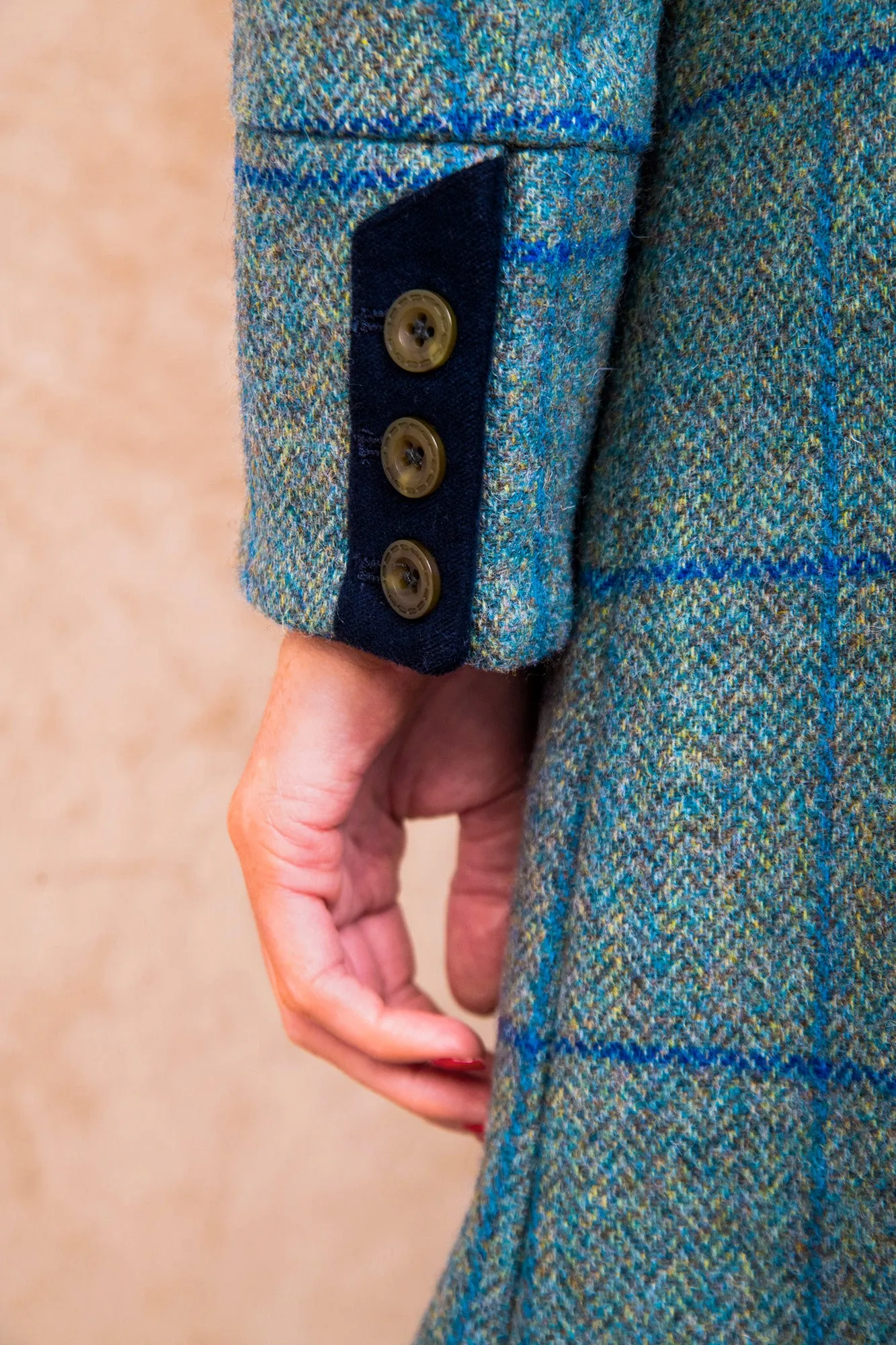 Sinead Tweed Coat - Light Teal Check - Women's Fall Outerwear