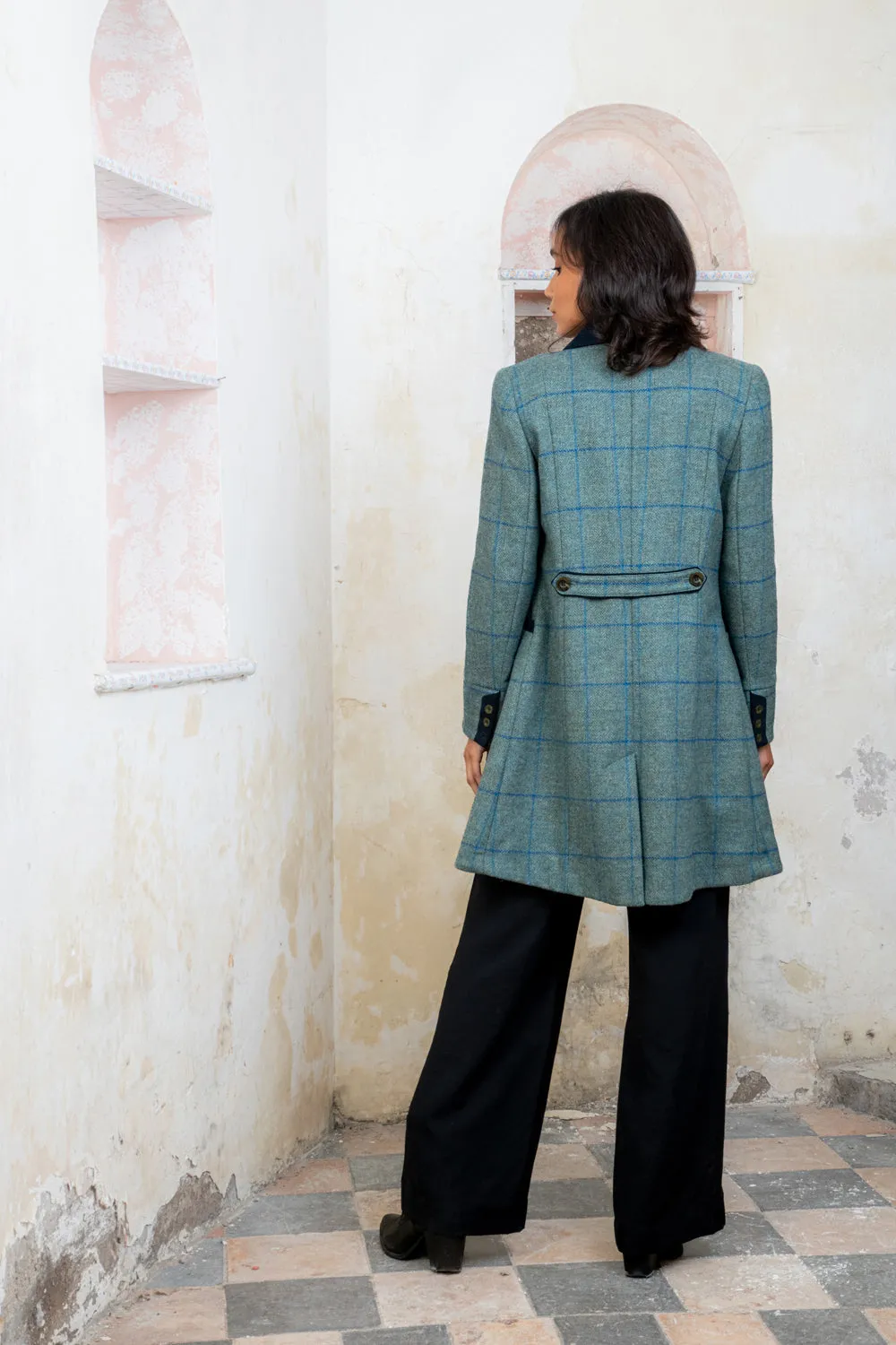 Sinead Tweed Coat - Light Teal Check - Women's Fall Outerwear