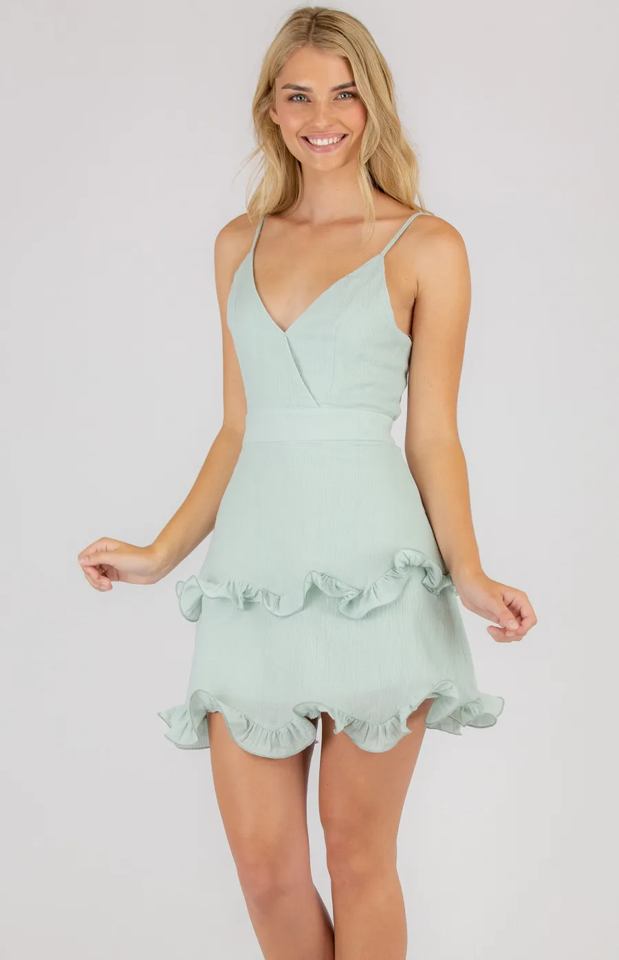 Frill Hem Singlet Strap Dress with Curled Detail