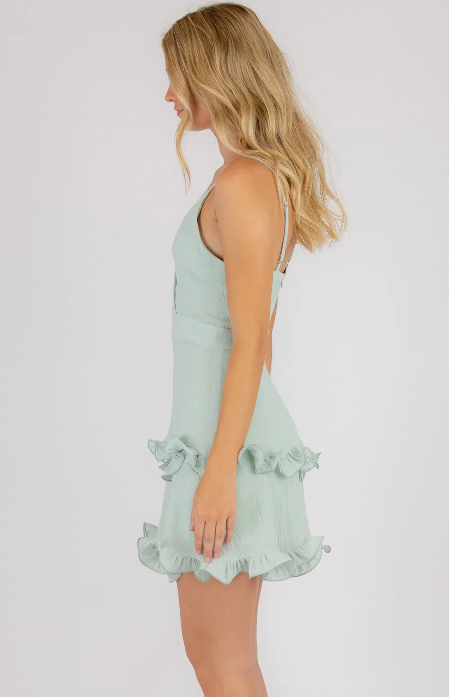 Frill Hem Singlet Strap Dress with Curled Detail