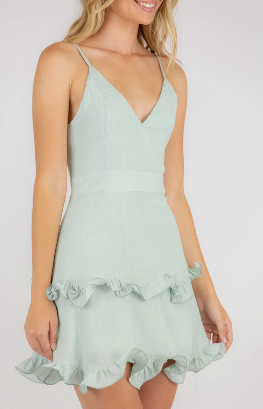 Frill Hem Singlet Strap Dress with Curled Detail