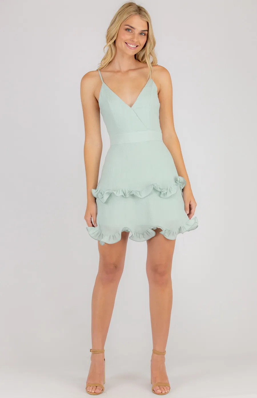 Frill Hem Singlet Strap Dress with Curled Detail