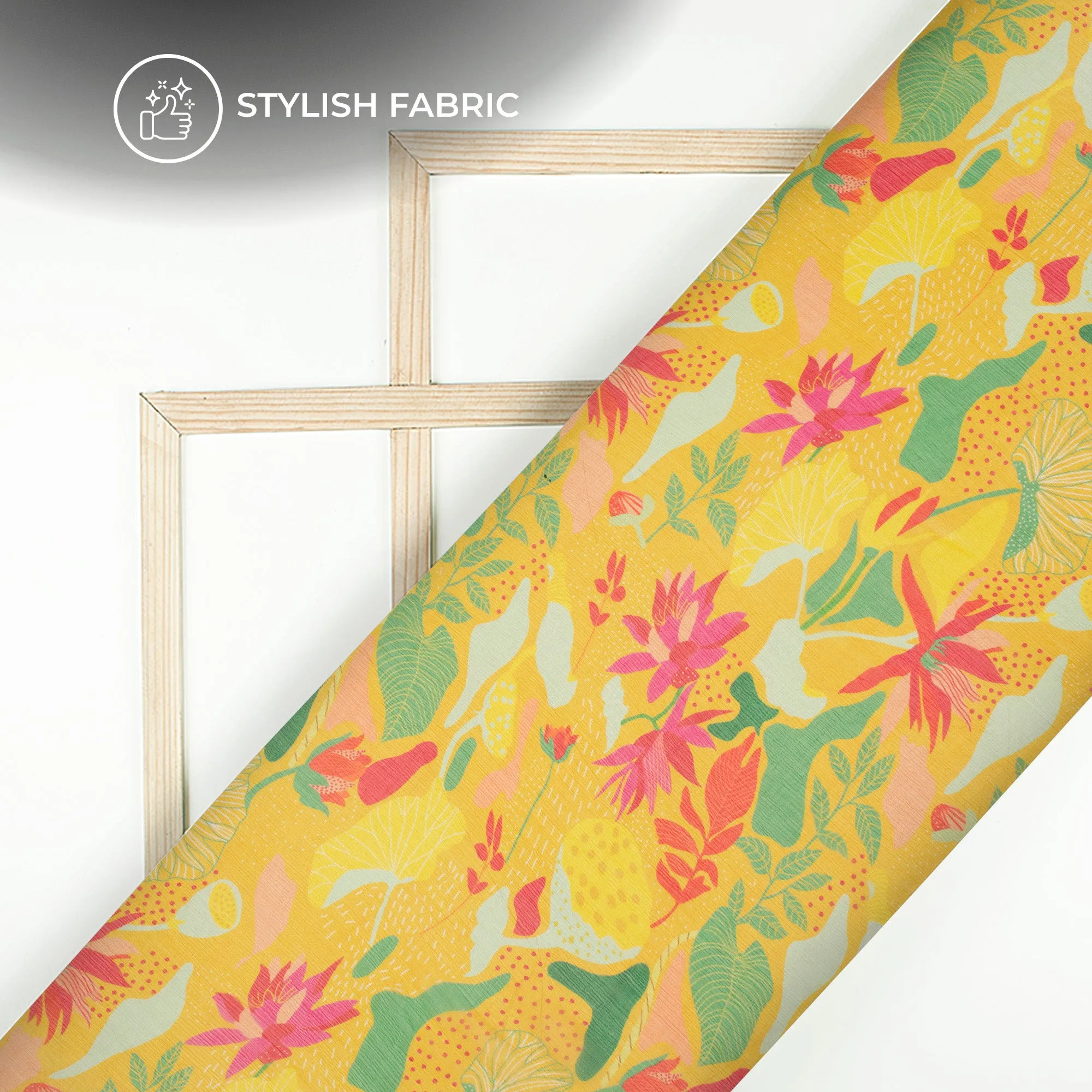 Soft Yellow Floral Chiffon Fabric Digital Print