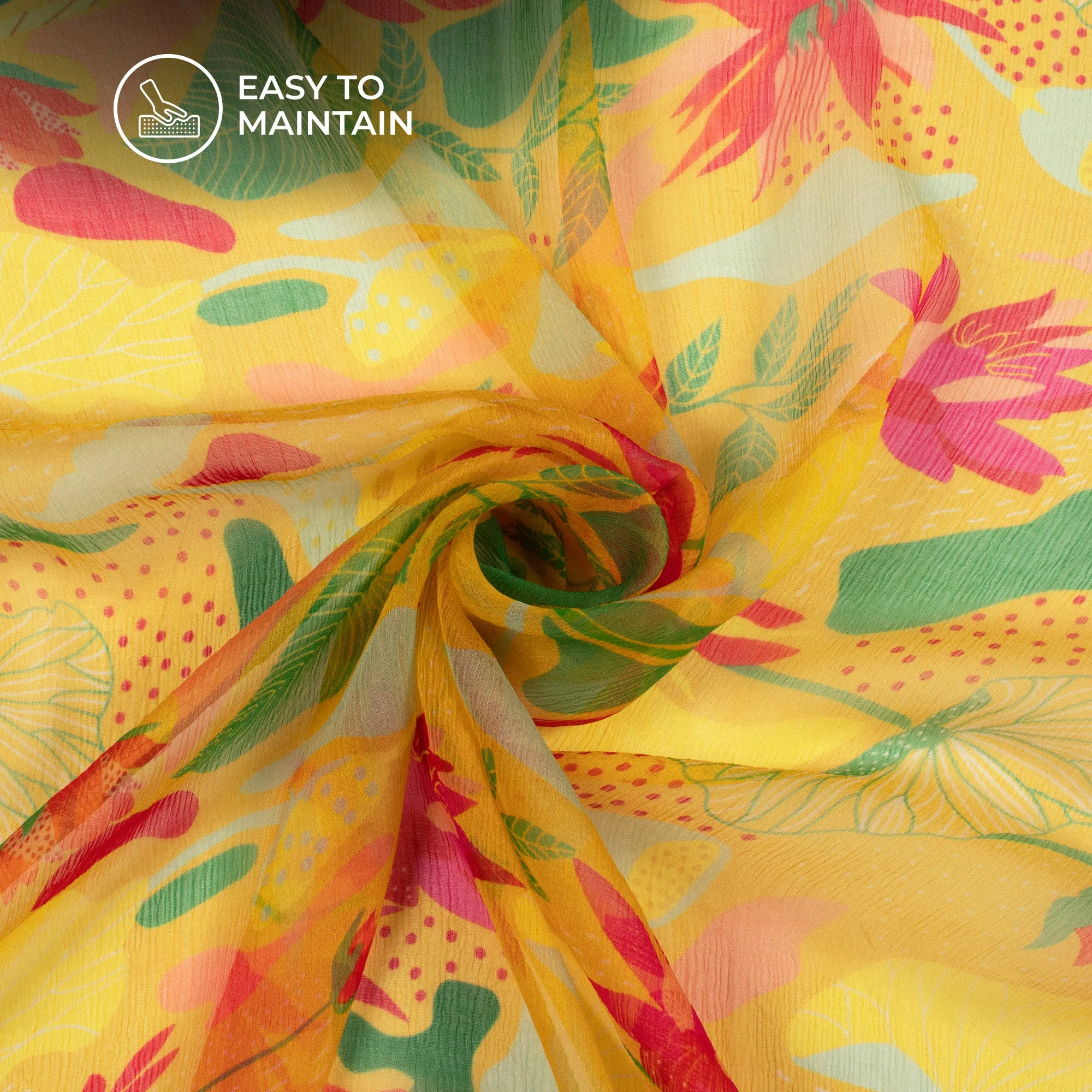 Soft Yellow Floral Chiffon Fabric Digital Print