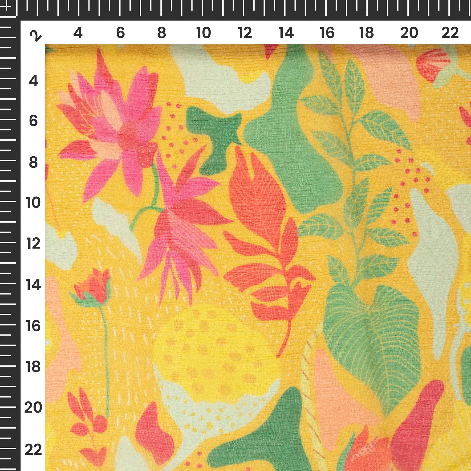 Soft Yellow Floral Chiffon Fabric Digital Print