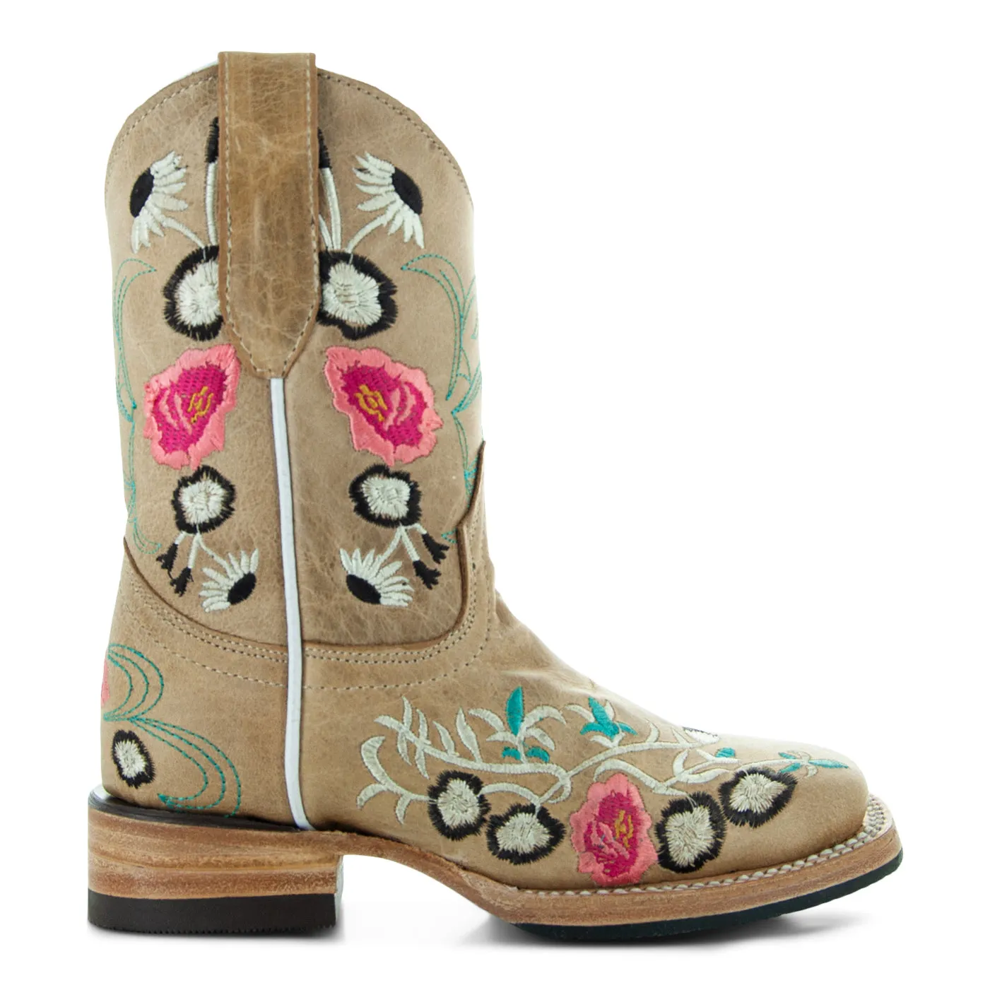 Soto K3011 Girls Sand Floral Embroidered Square Toe Cowboy Boots