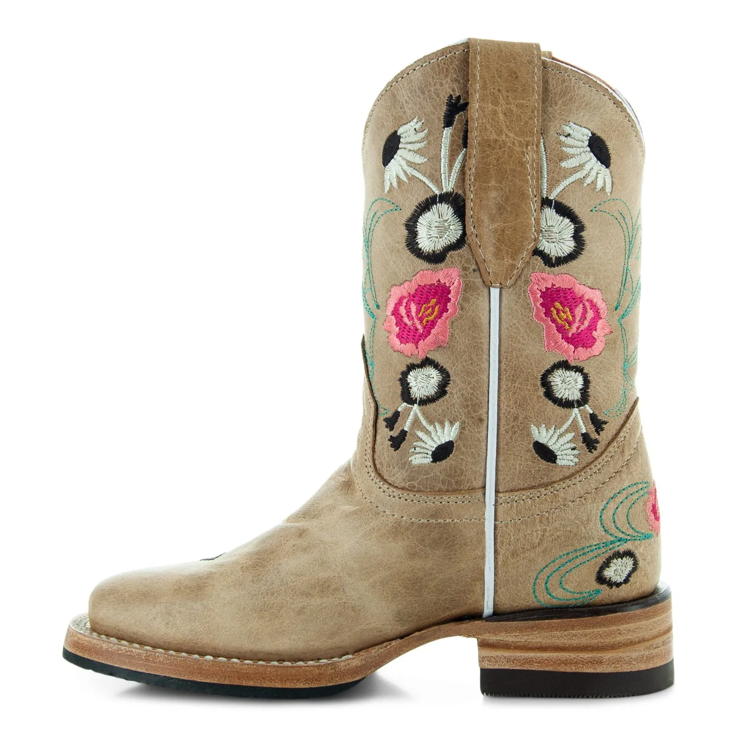 Soto K3011 Girls Sand Floral Embroidered Square Toe Cowboy Boots