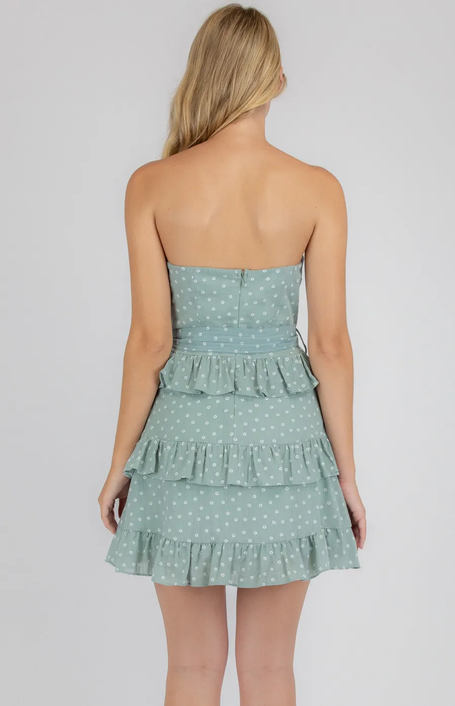 Layered Hem Strapless Dress with Belt