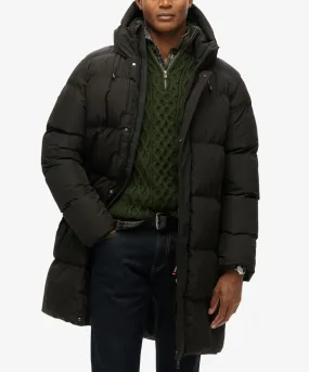 Black Superdry Hooded Sports Puffer Mid Length Jacket