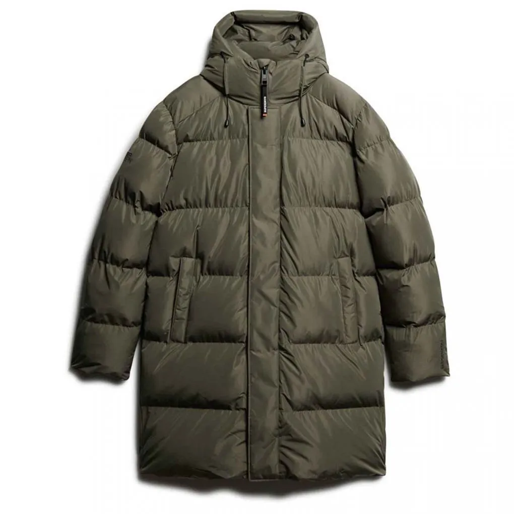 Superdry Hooded Sports Puffer Jacket in Dusty Olive Green