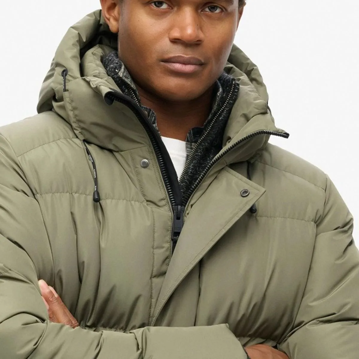 Superdry Hooded Sports Puffer Jacket in Dusty Olive Green