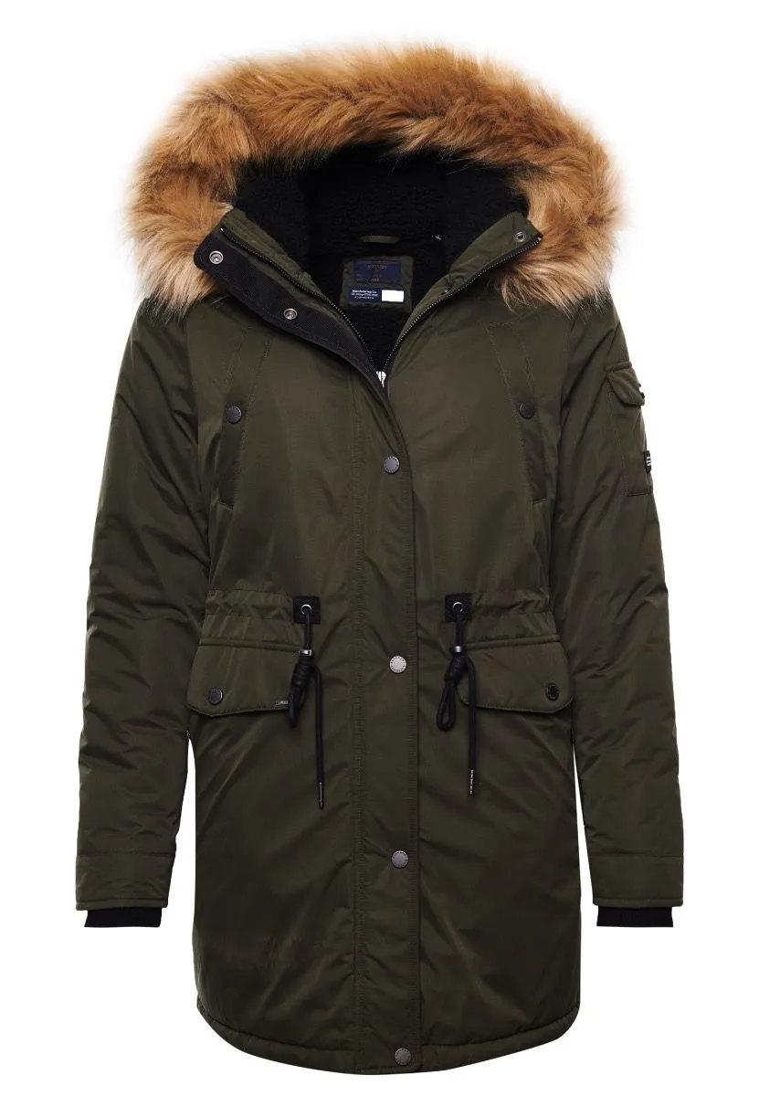 Superdry Women's Nadare Microfibre Parka Coat in Dark Moss