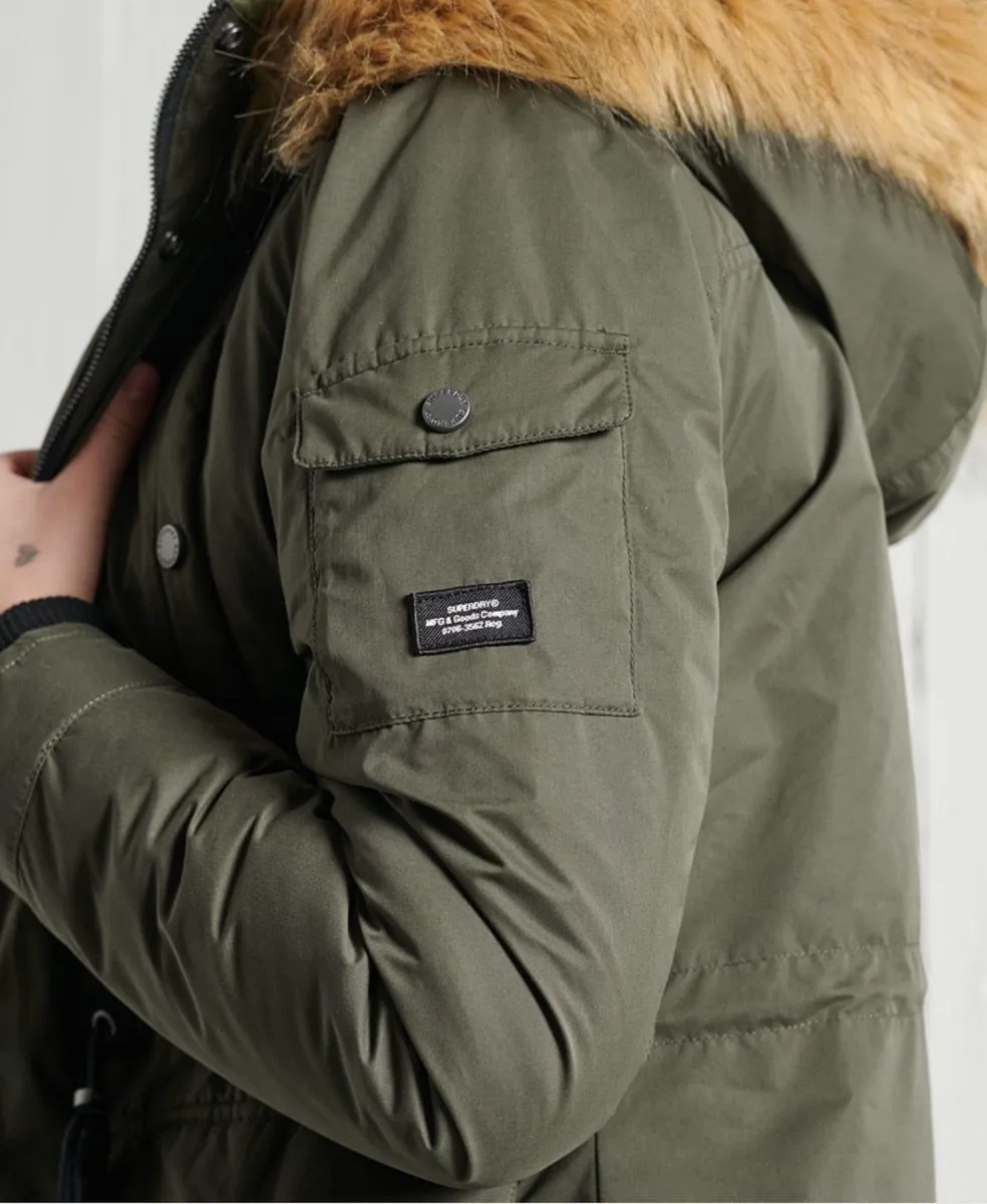 Superdry Women's Nadare Microfibre Parka Coat in Dark Moss