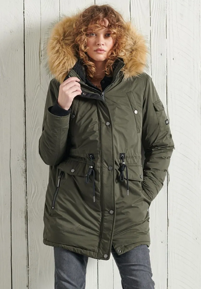 Superdry Women's Nadare Microfibre Parka Coat in Dark Moss