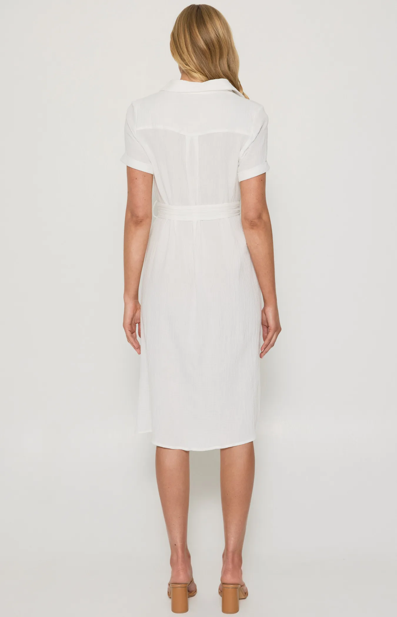 Button Up Midi Shirt Dress in Textured Cotton with Belt (ADR1154B)