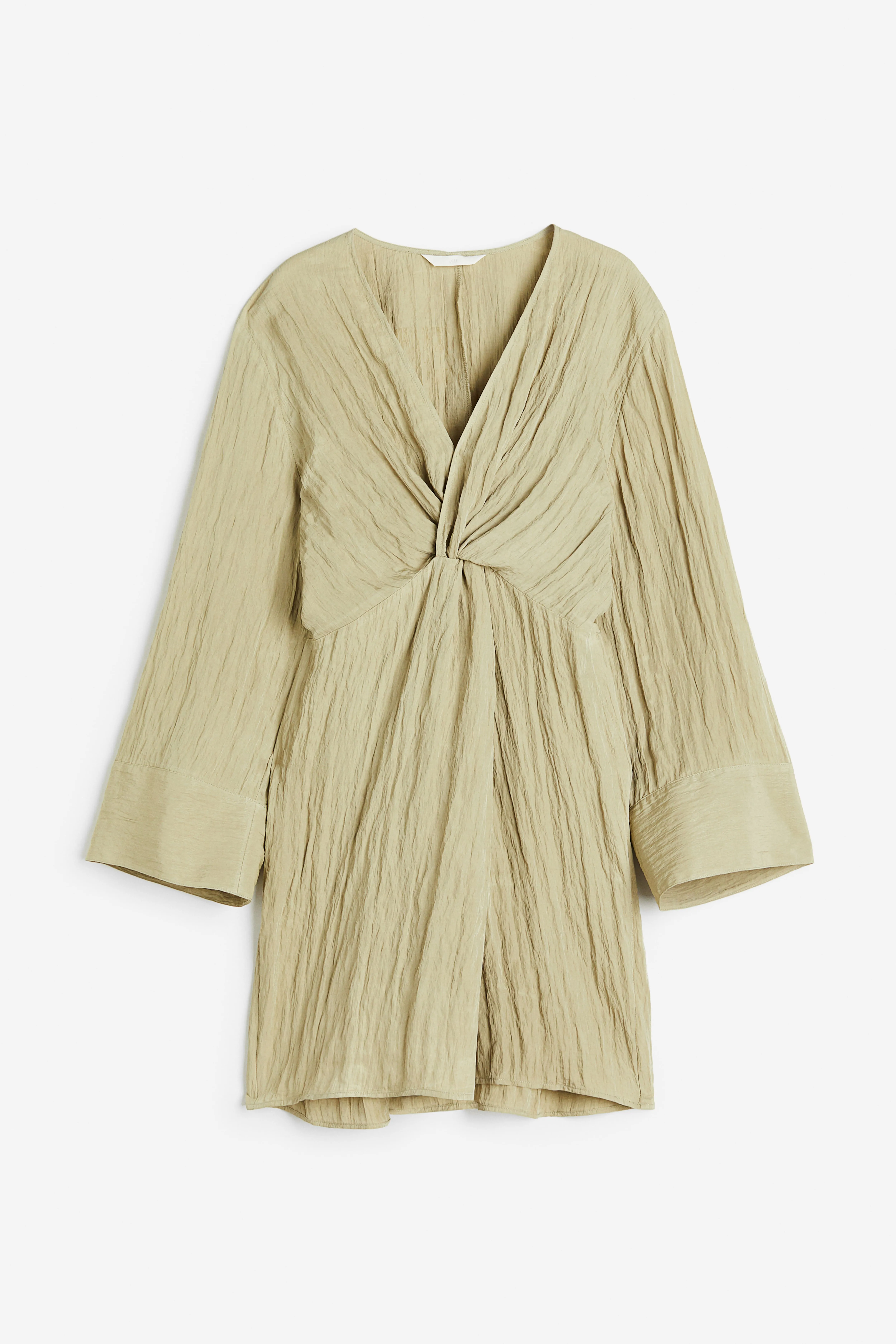 Textured-weave knot-detail dress - V-neck - Long sleeve - Light pistachio green - Ladies | H&M GB