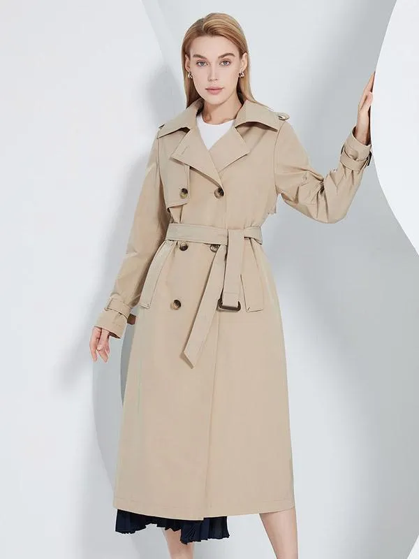 Double Breasted Trench Coat Women's Lapel Outerwear Fall Spring Chic