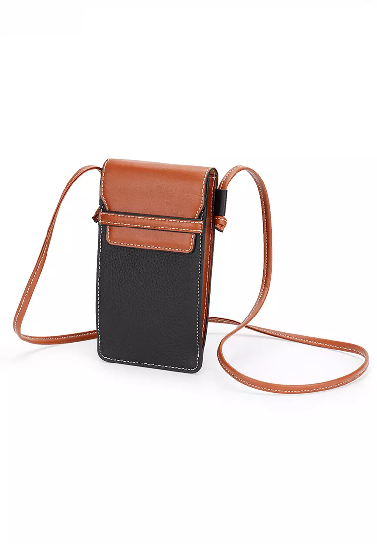 Multi-Purpose Color Matching Full Grain Leather Mobile Cross-Body Bag by Twenty Eight Shoes