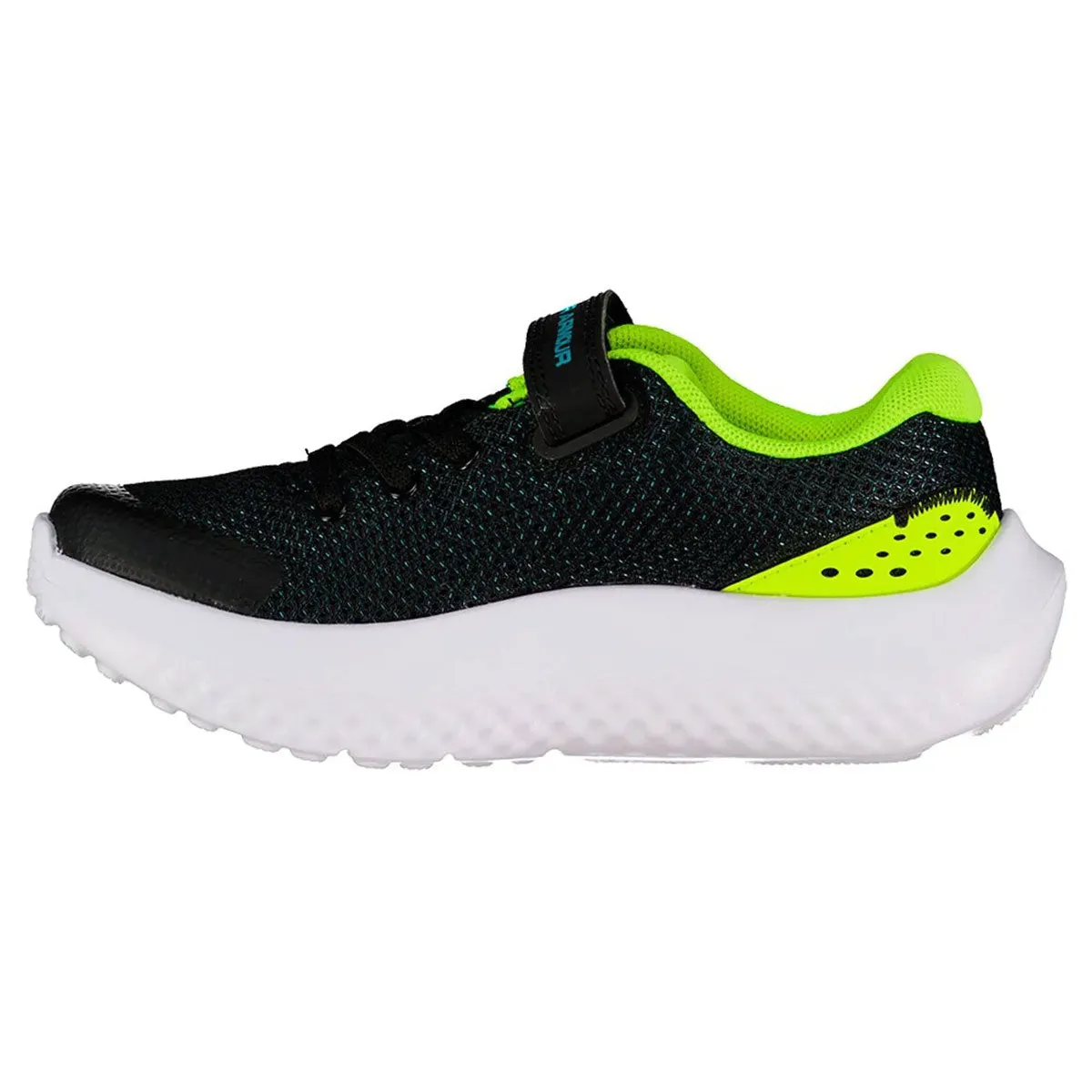 Under Armour Boys BPS Surge 4 AC Running Shoes Black High Vis Yellow Circuit Teal