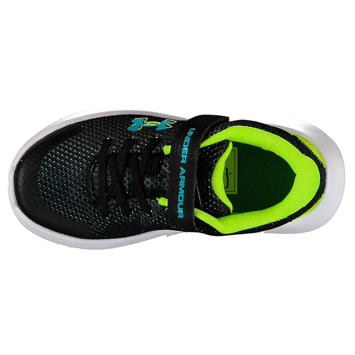 Under Armour Boys BPS Surge 4 AC Running Shoes Black High Vis Yellow Circuit Teal